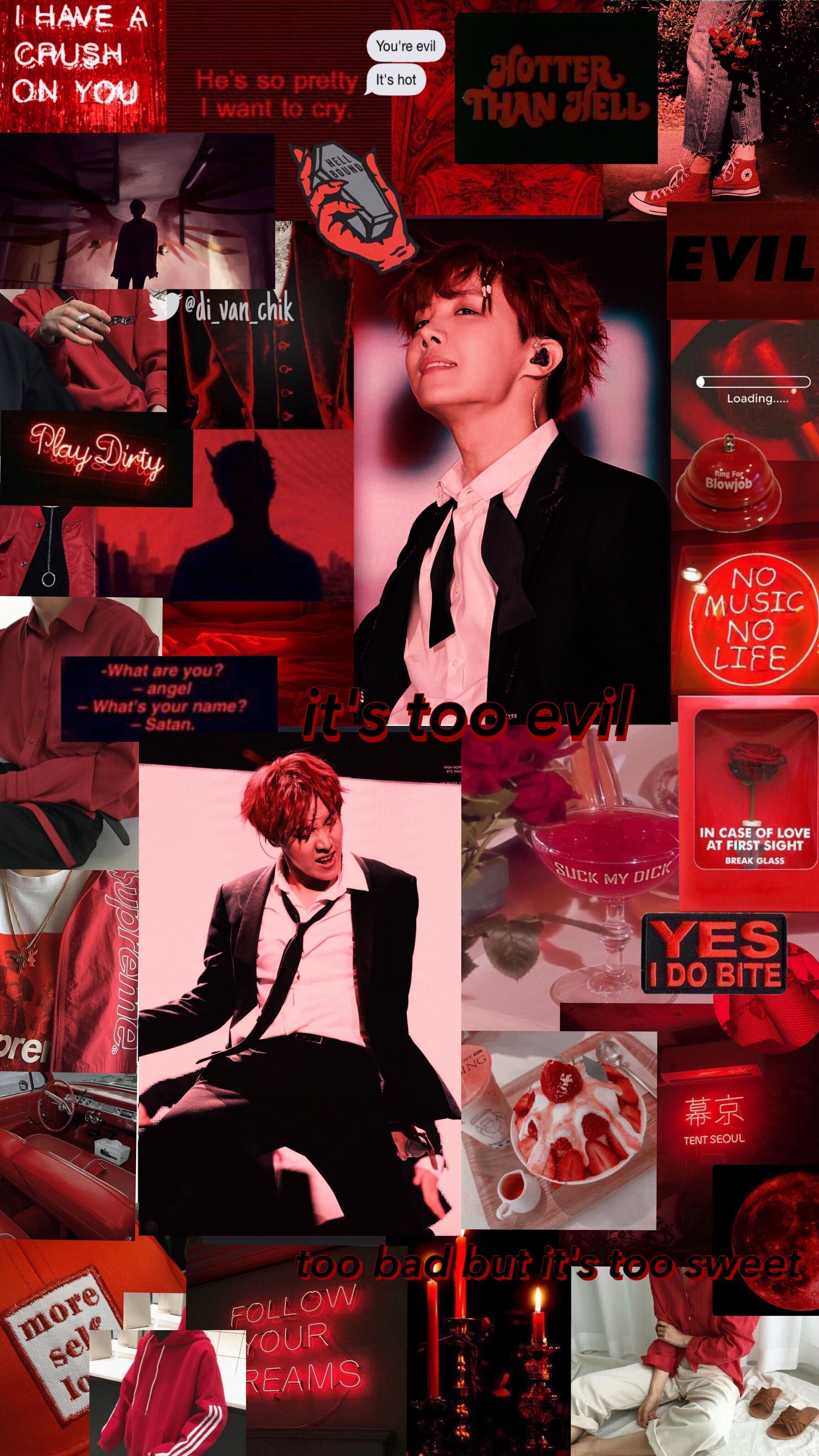 Red aesthetic wallpaper with images of EXO's Lay - Red