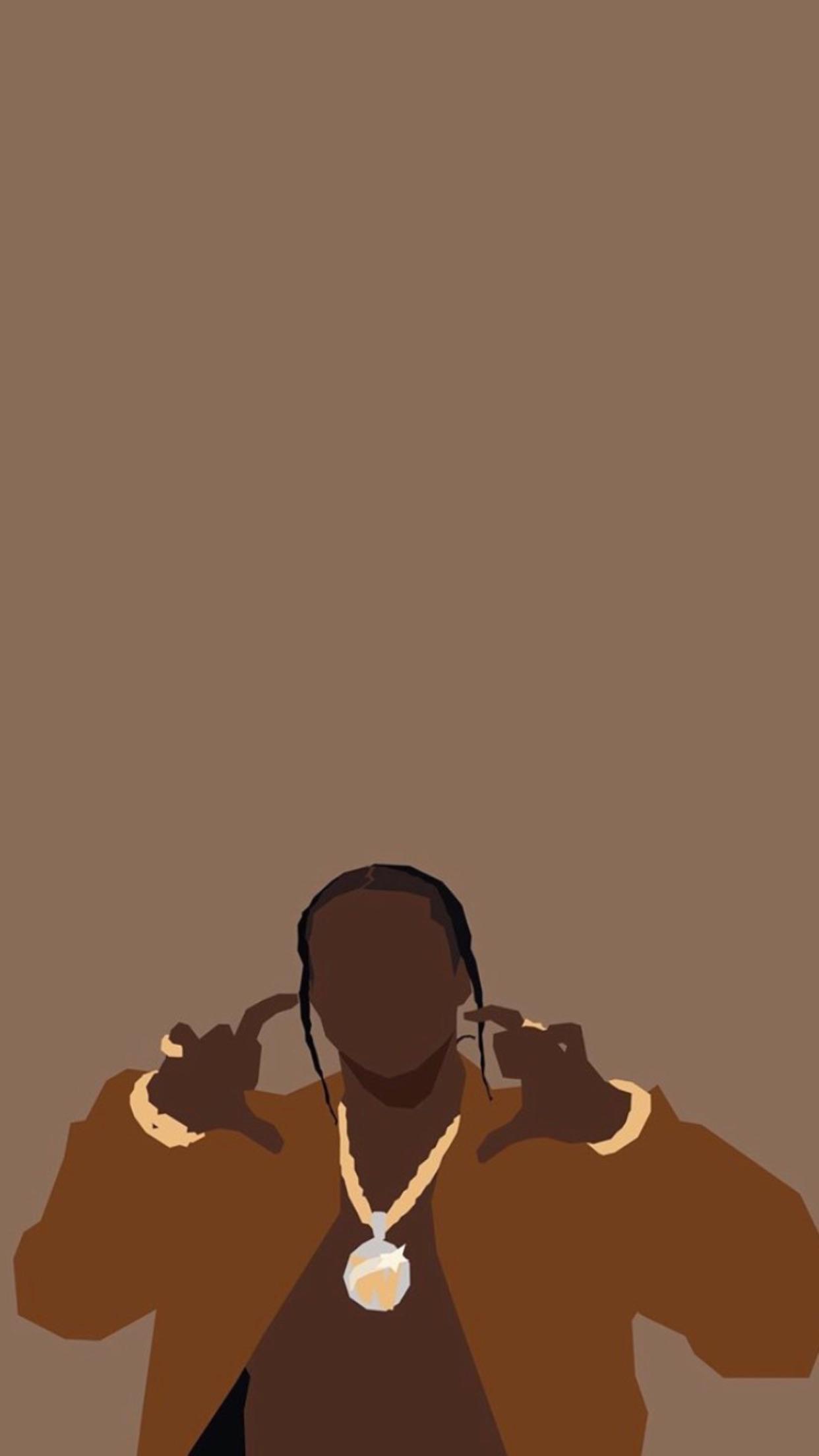 A picture of Travis Scott wearing a brown jacket and a chain around his neck. - Pop Smoke, brown