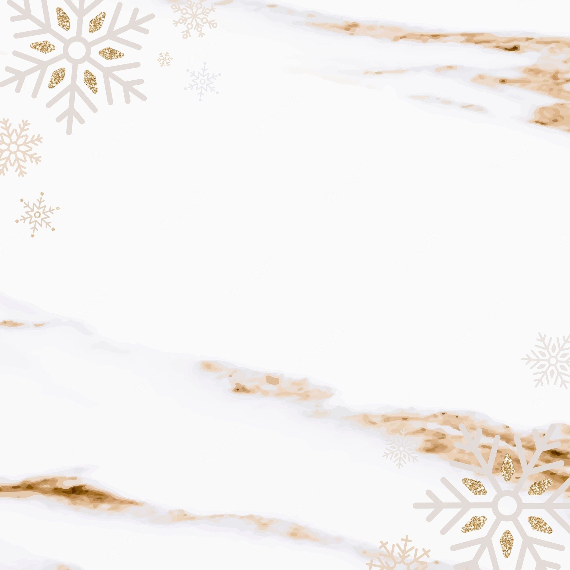 A gold and white marble background with snowflakes - White Christmas