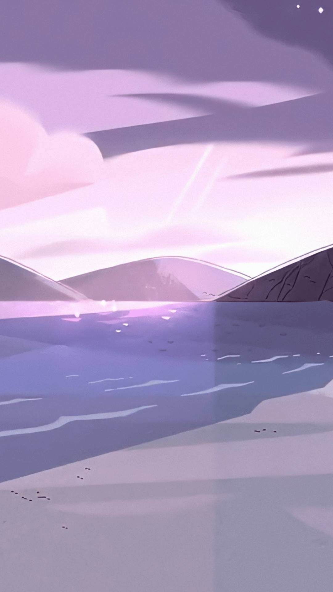 A cartoon of an ocean with mountains in the background - Steven Universe