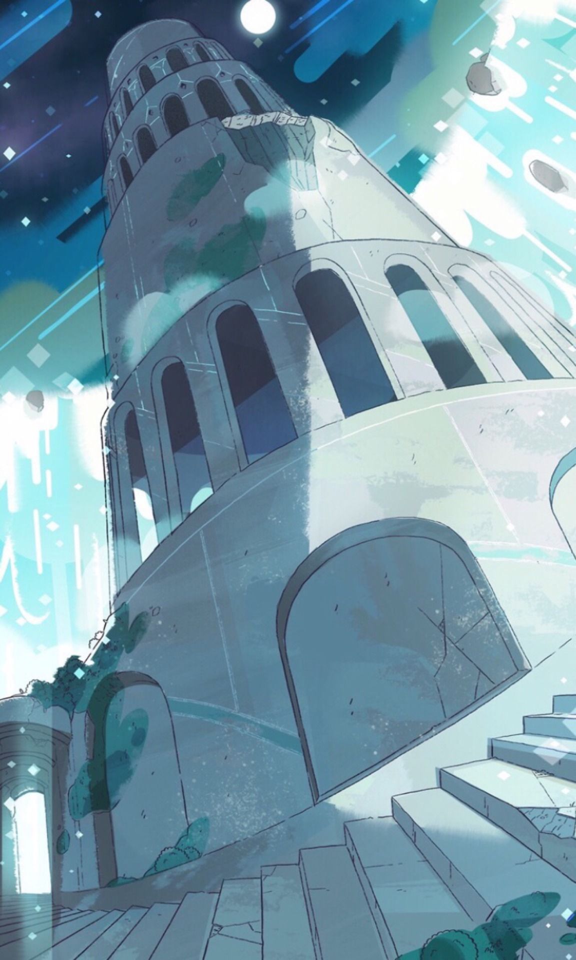 A digital painting of a tower with a circular staircase. - Steven Universe