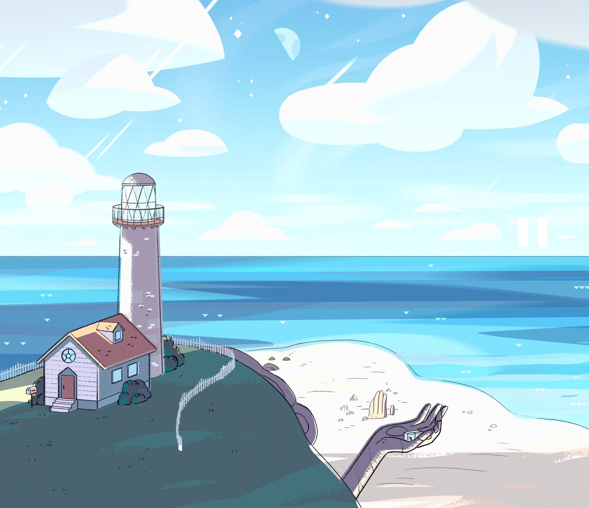 A lighthouse with a fence around it and a house on top of it. - Steven Universe