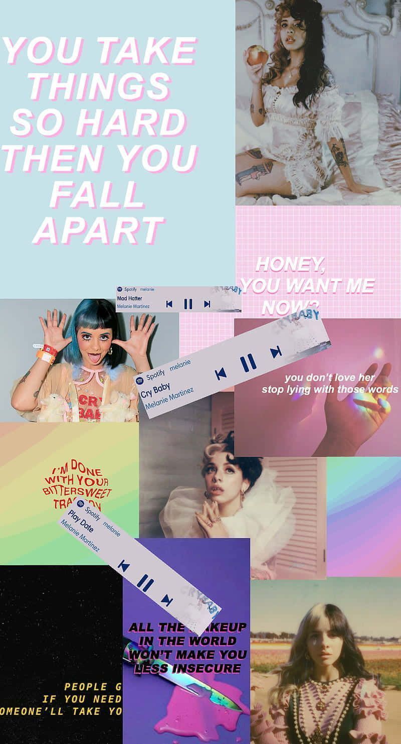 A collage of pictures with text on them - Melanie Martinez