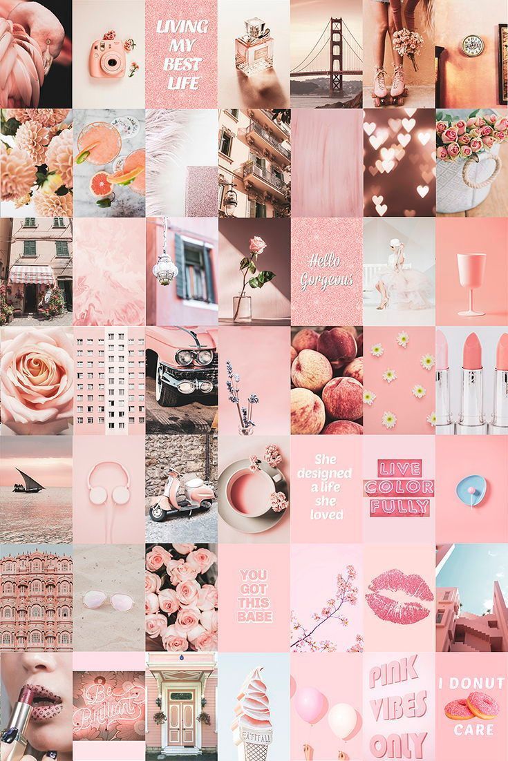 Pink Collage Kit 80 Pcs Peach Aesthetic Photo Wall Collage. Photo wall collage, Wall collage decor, Pink wallpaper girly