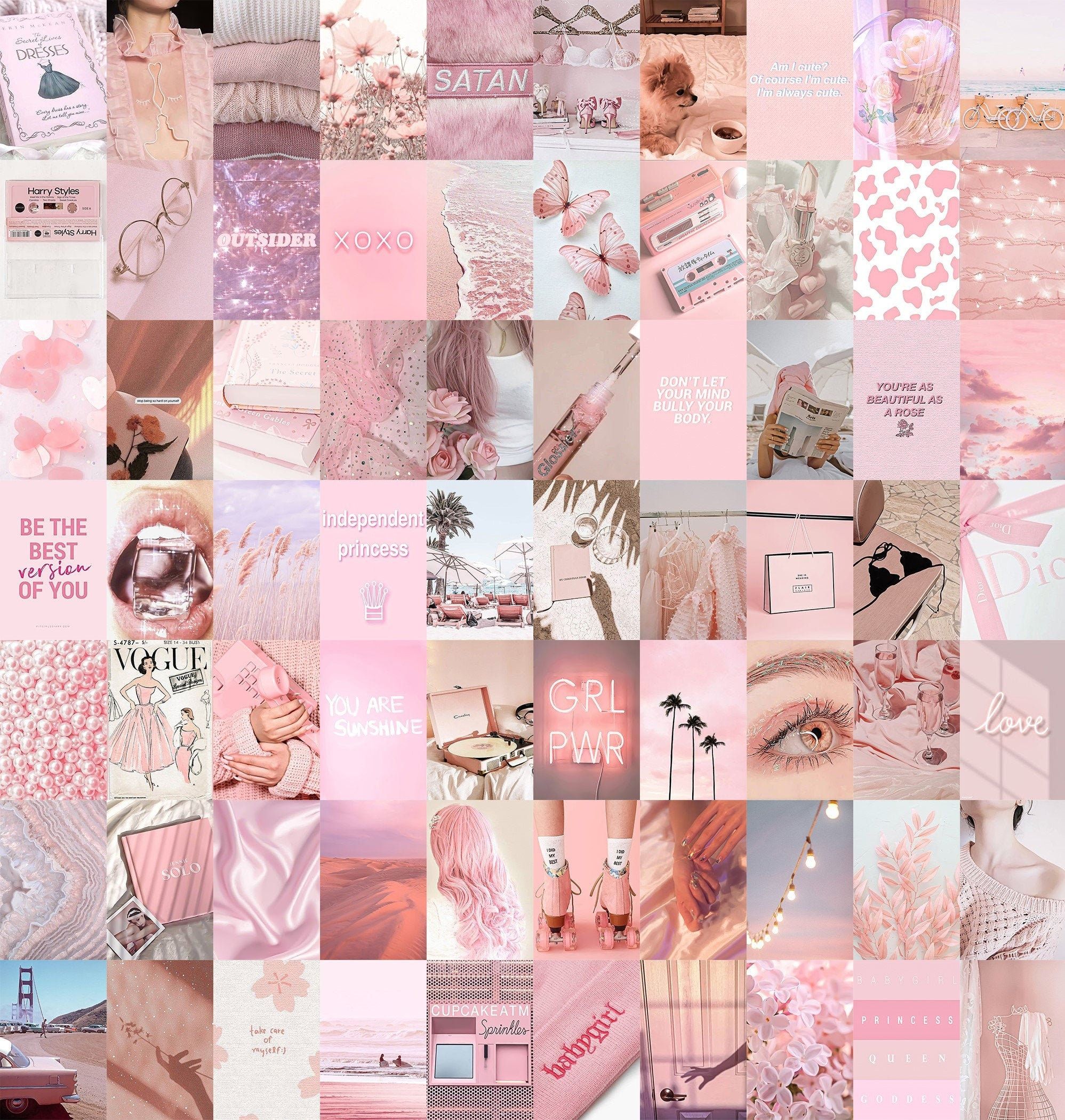 Dreamy Pink Wall Collage Kit digital Download 70pcs Pink