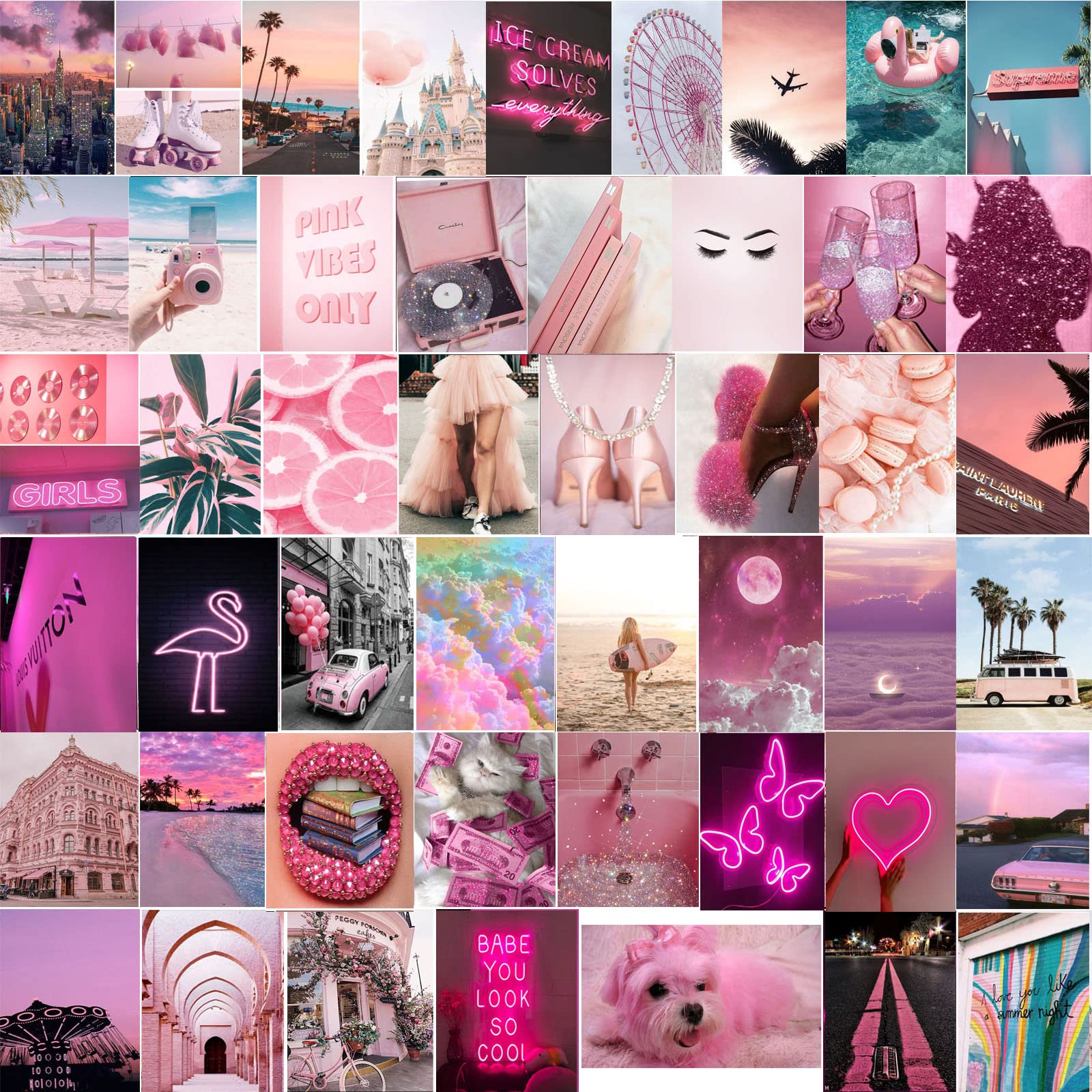 Michgar Pink Aesthetic wall collage kit of 50 aesthetic picture for Wall Collage /pink posters wall photo pink room decor asthetic wall image 4x6 (Set of 50)