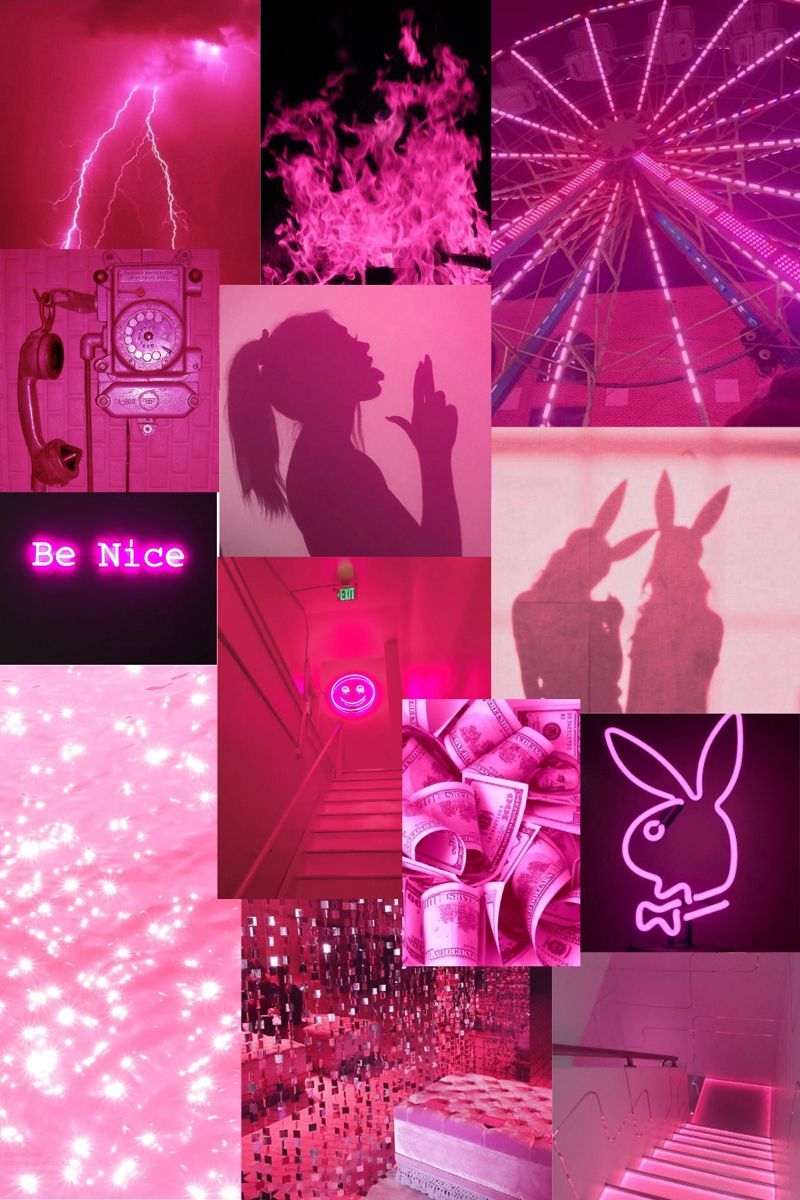 Pink Collage Neon Wallpaper