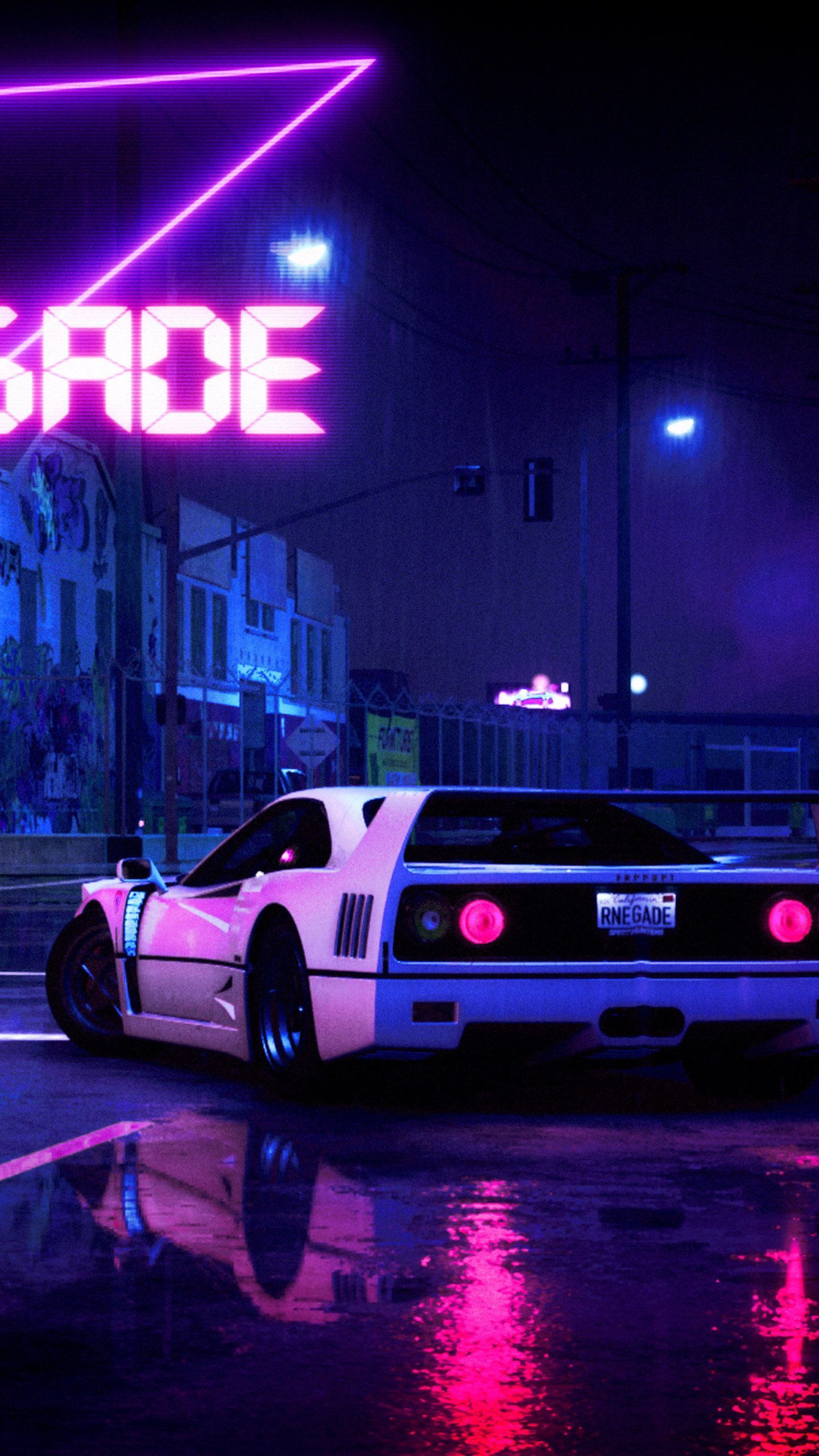 A neon sign that says night race - Cars