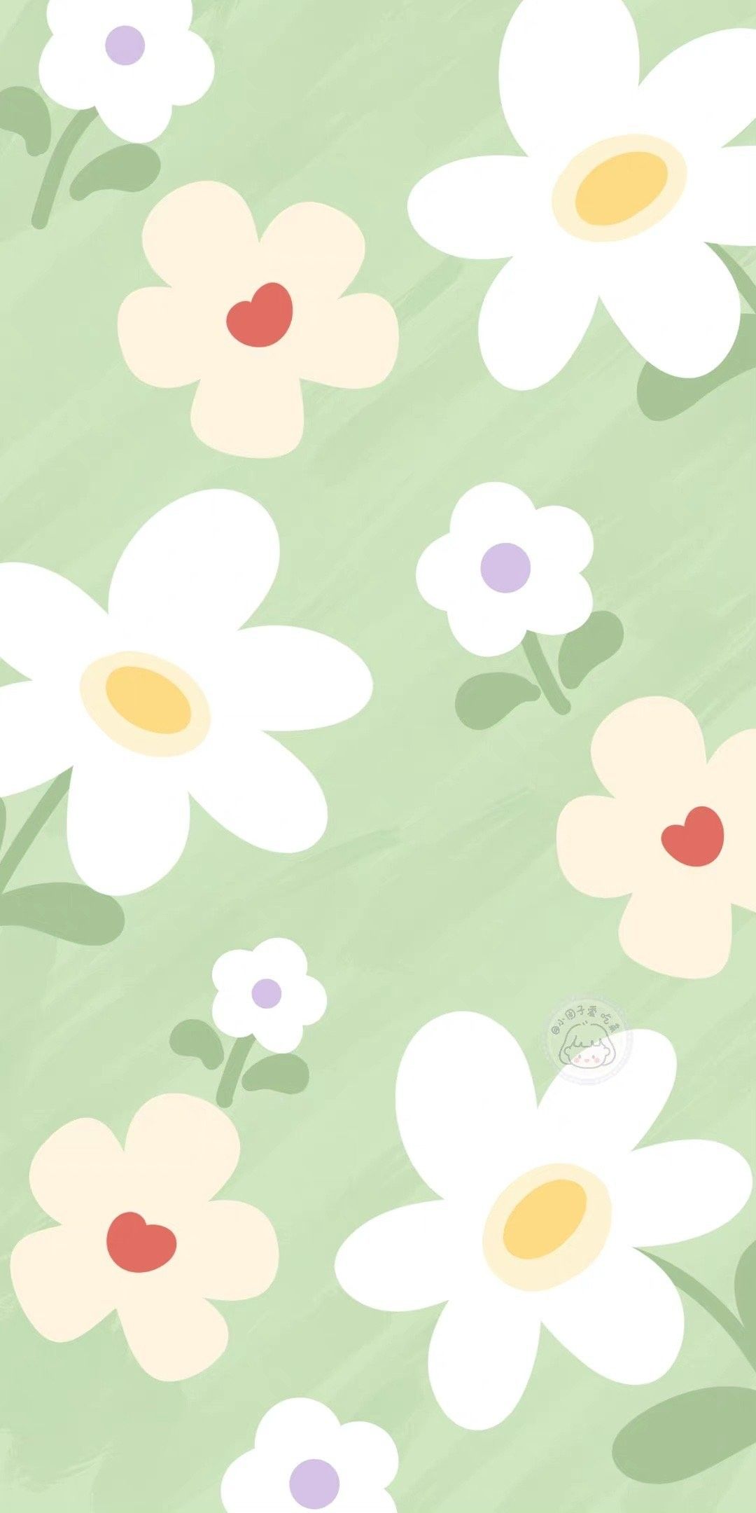 A green and white pattern with flowers - Preppy, summer