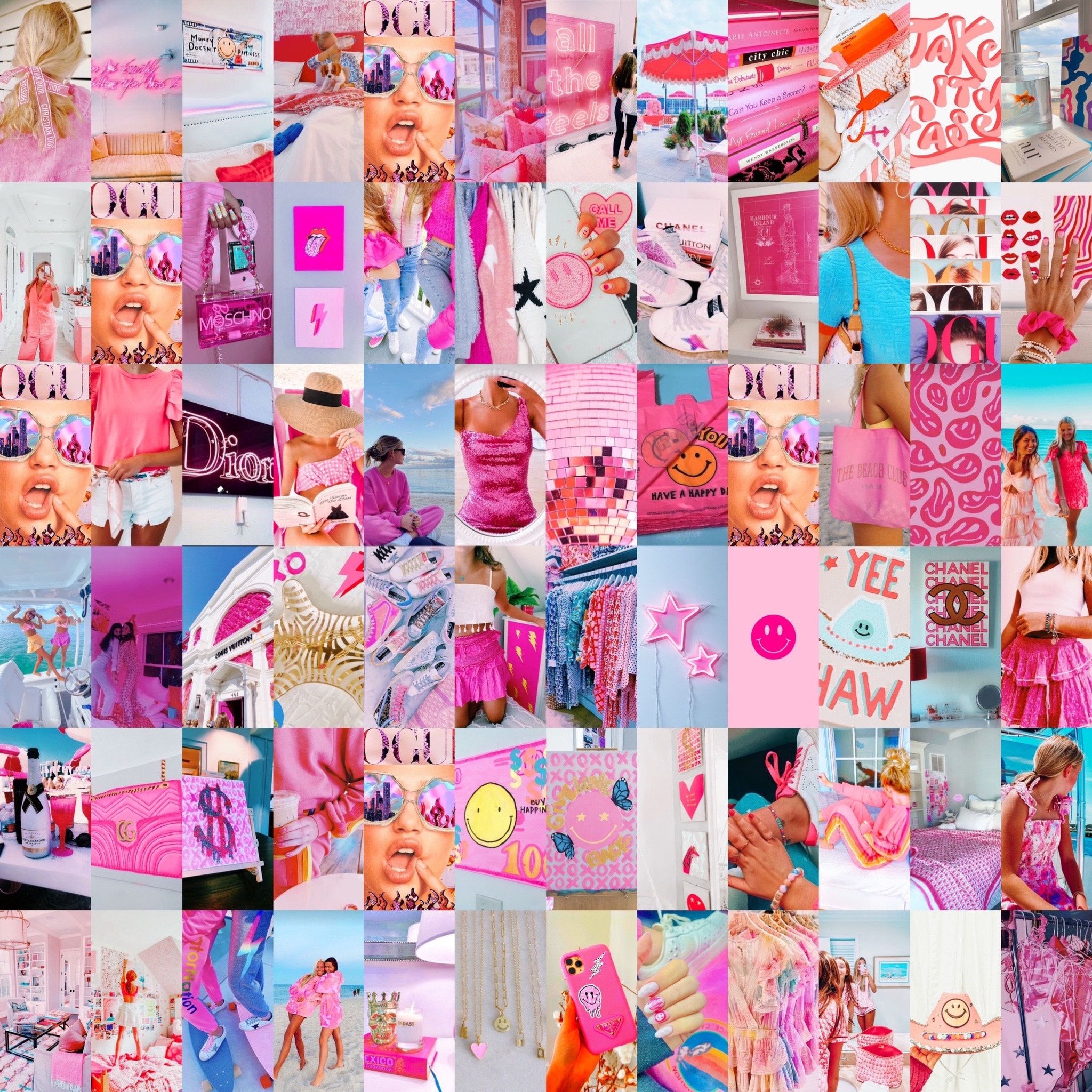 A collage of pink and blue aesthetic pictures - Preppy