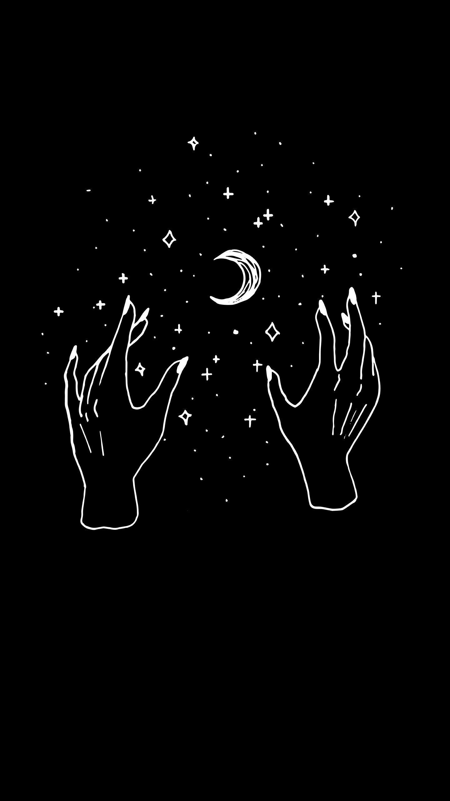 A hand drawing of two hands reaching for the stars - Witch, magic, witchcore