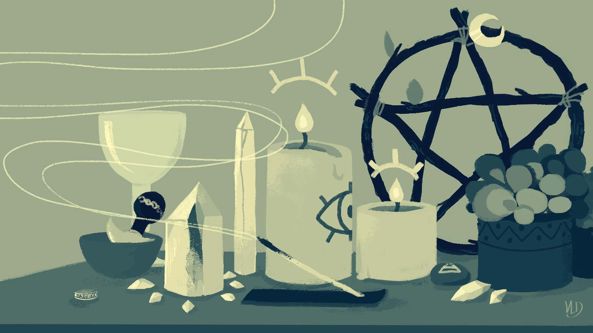 A drawing of some candles and other items - Witch, witchcore