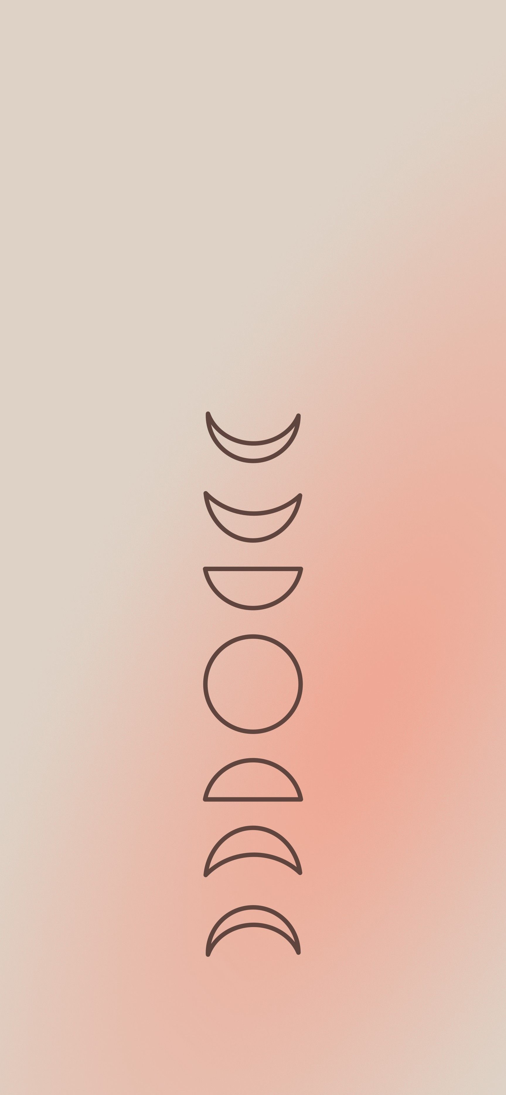 A graphic of the phases of the moon on a pink and orange gradient background - Moon phases, light pink