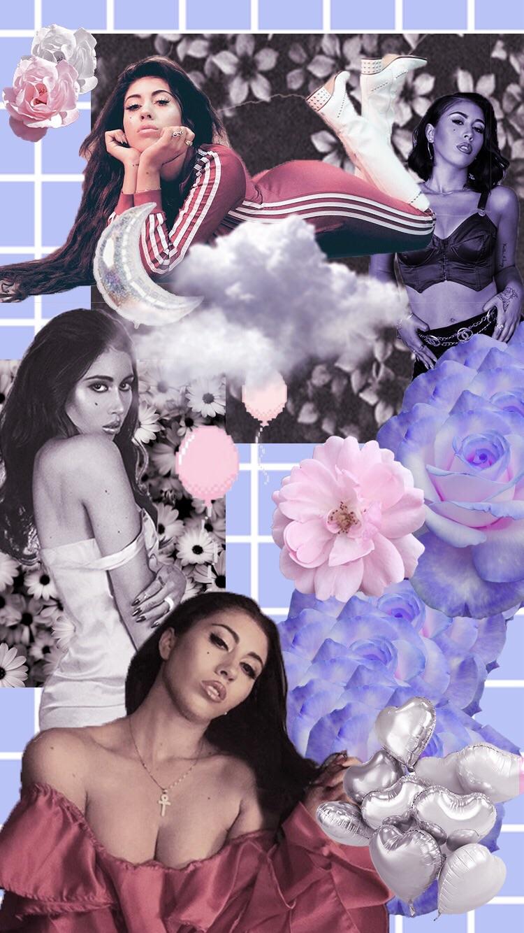 A collage of photos of Madison Beer with a purple and white aesthetic - Kali Uchis