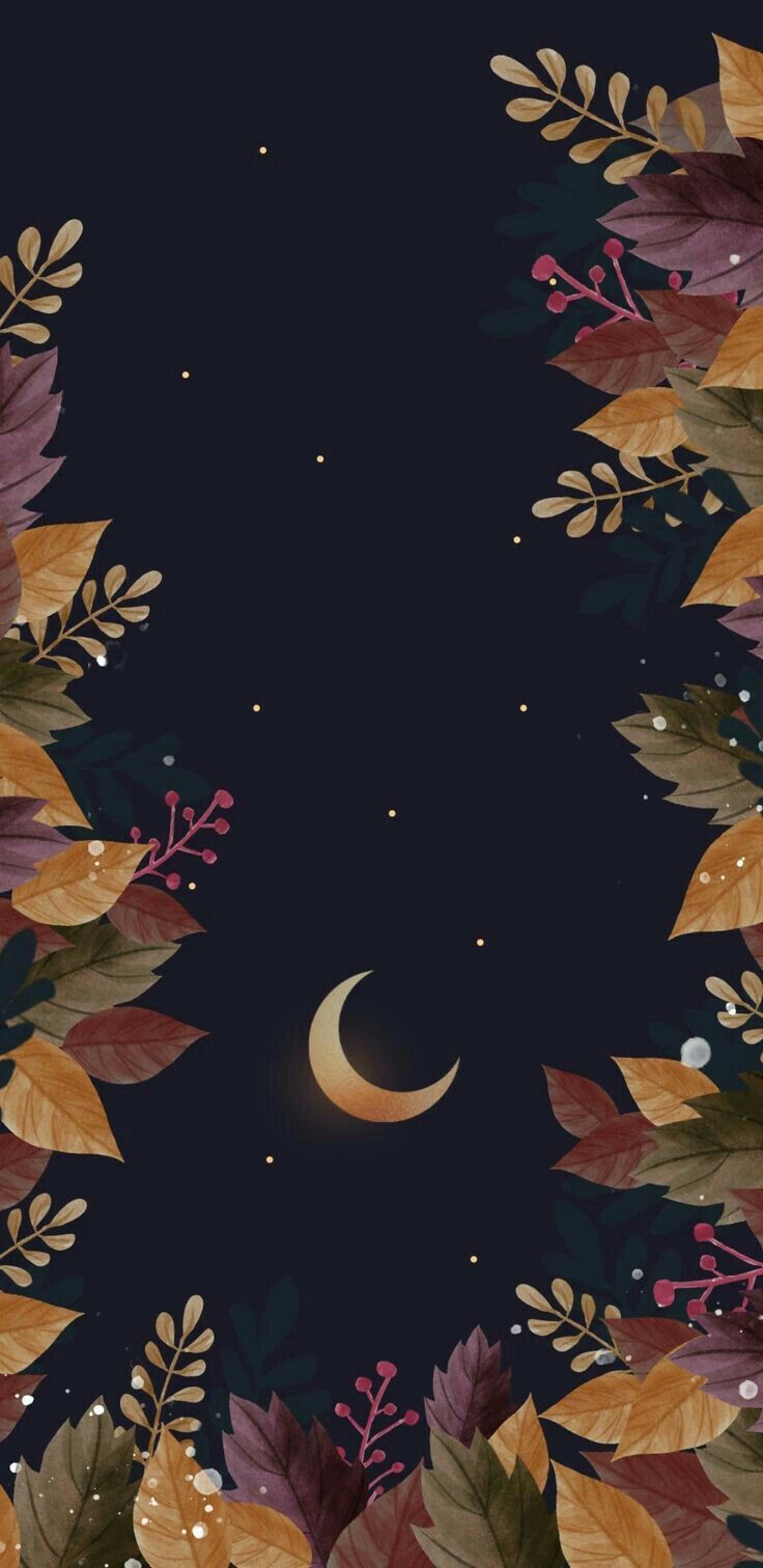 The moon and leaves on a dark background - Witch