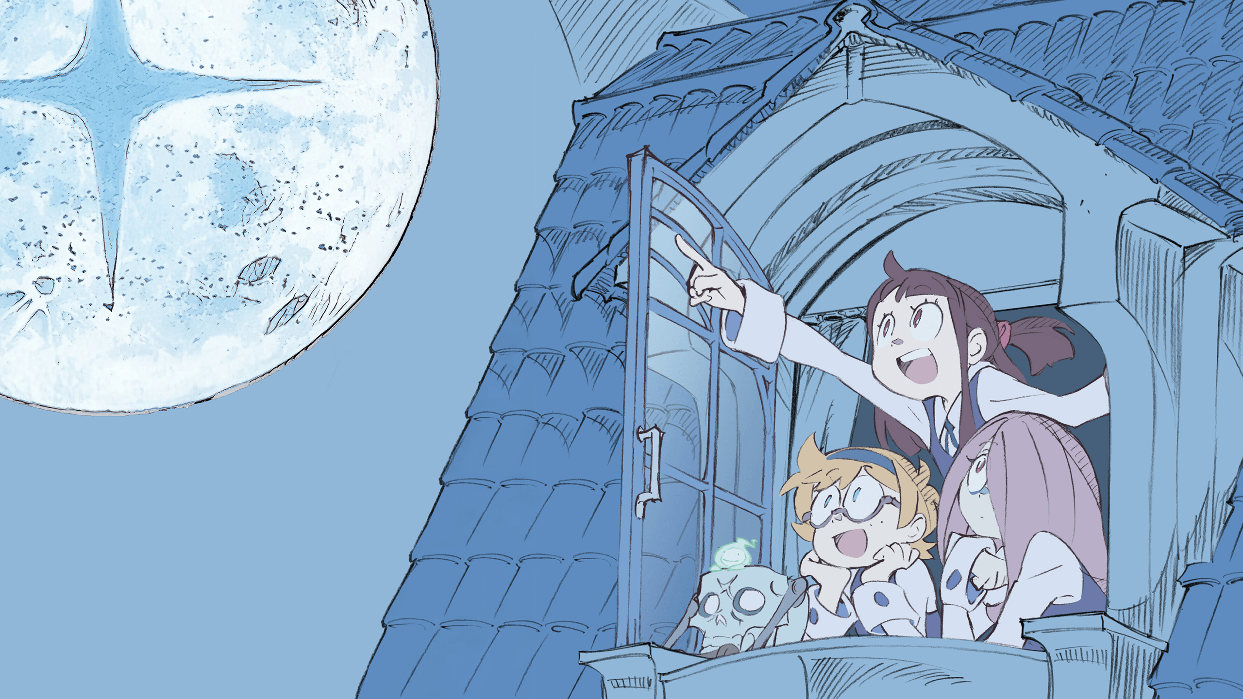 Little Witch Academia, anime, anime girls, Moon, open mouth Gallery HD Wallpaper