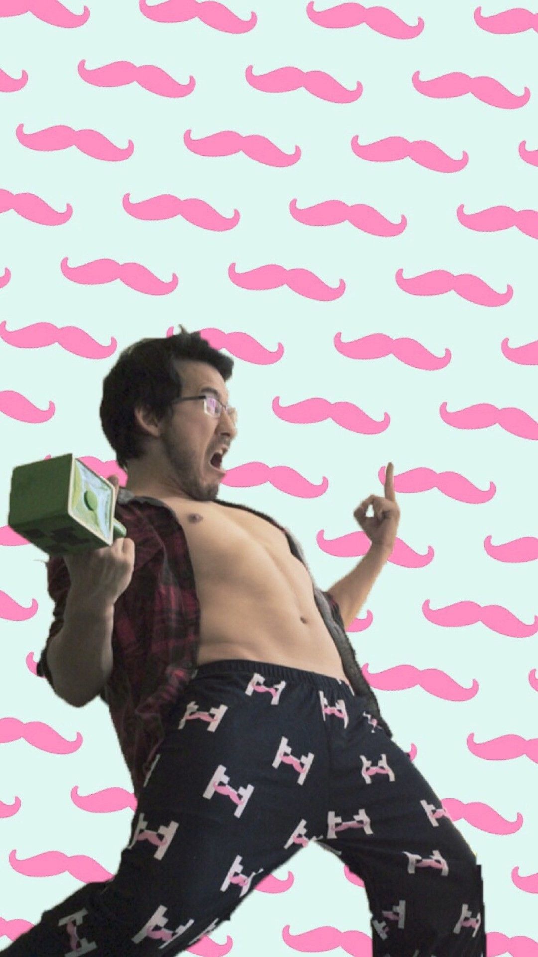 A man in pajamas with glasses and mustache - Markiplier