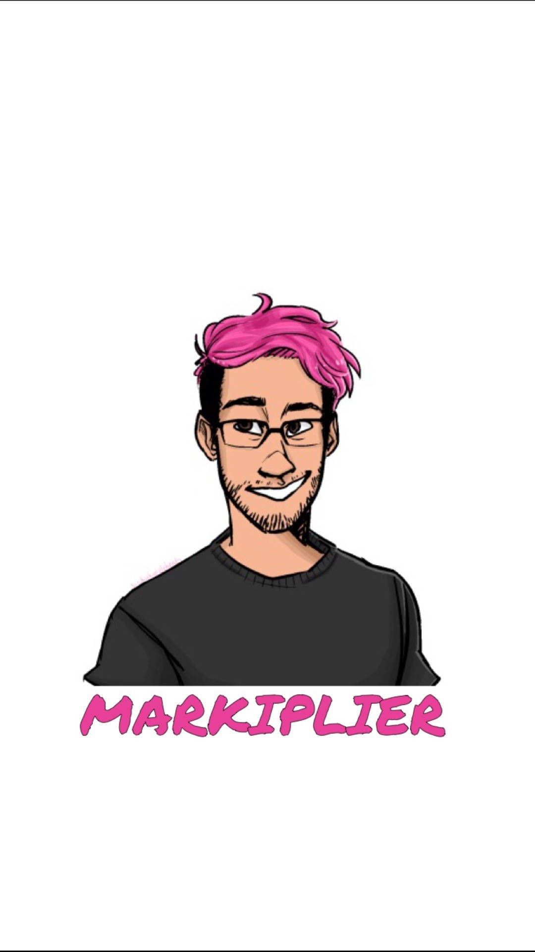 A cartoon drawing of Markiplier with pink hair and glasses. - Markiplier