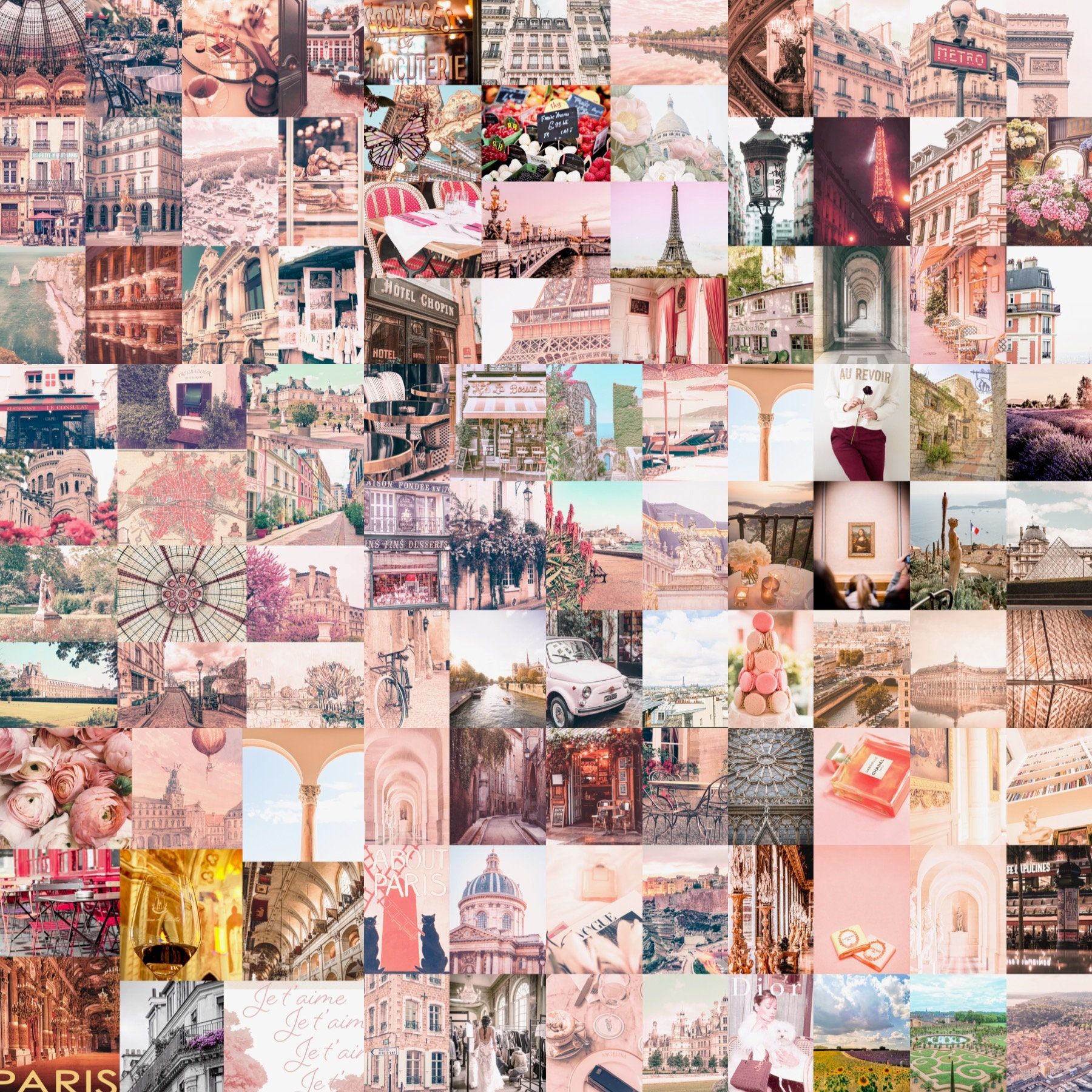 Wall Collage Kit Photo French Paris Pastel Pinks Aesthetic