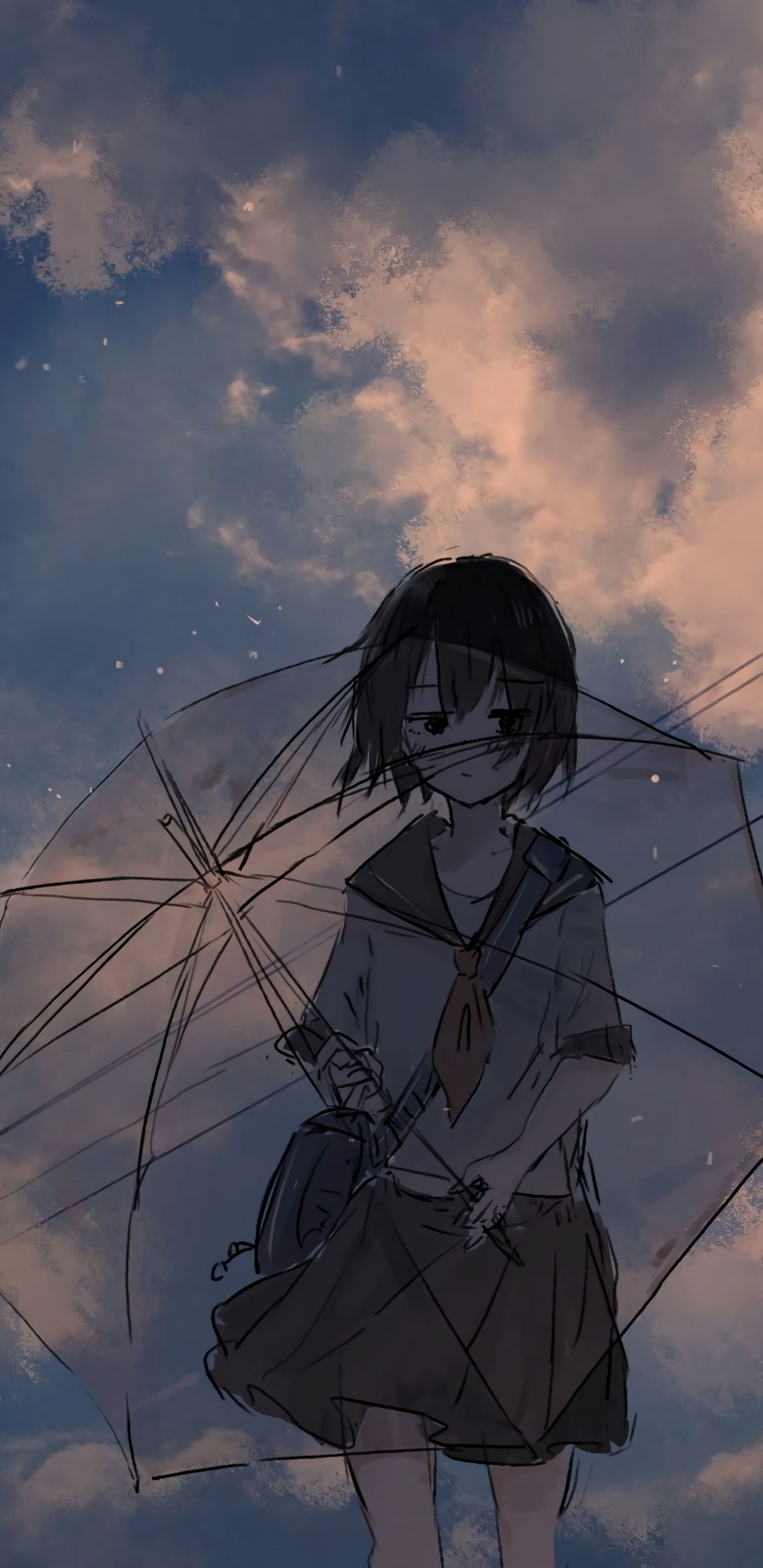 Anime girl with umbrella under the sky - Anime