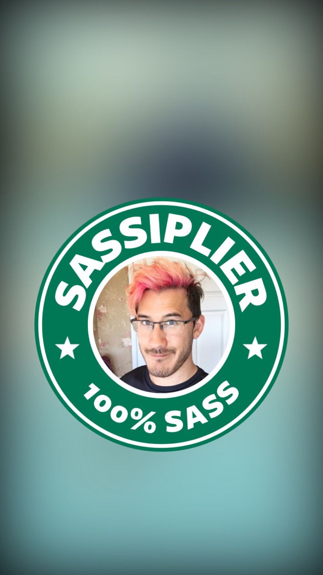 A logo of a coffee cup with Sassiplier written on it and a picture of Sass. - Markiplier