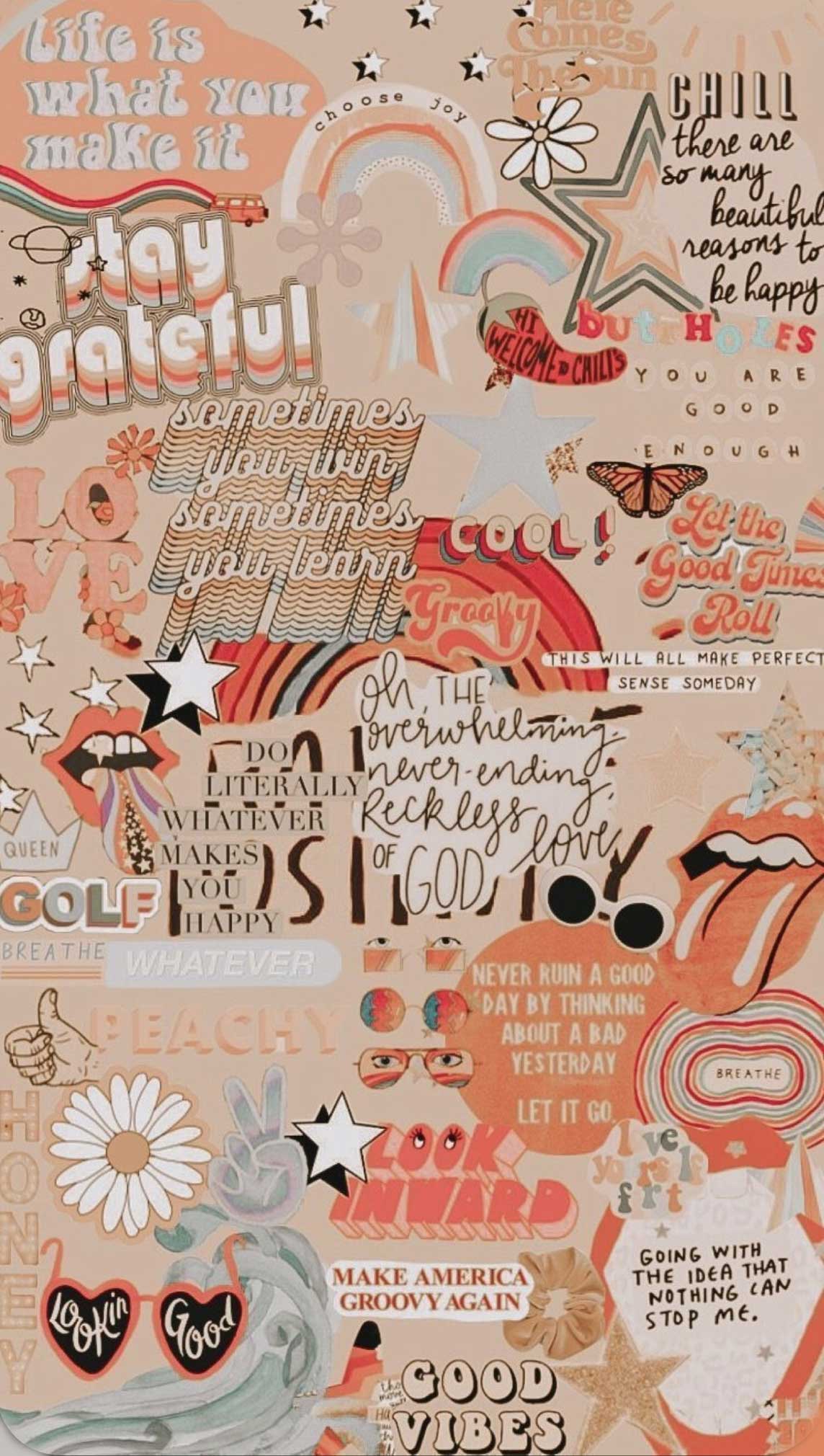 Collage of retro images and text in a peachy pink color scheme - Happy, collage, peach