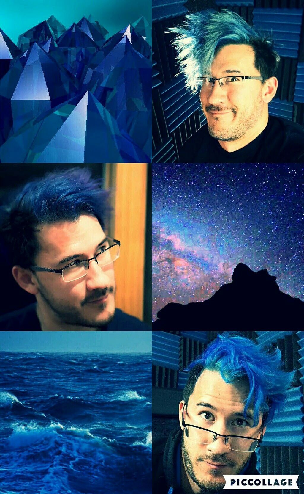 A collage of pictures with blue hair - Markiplier