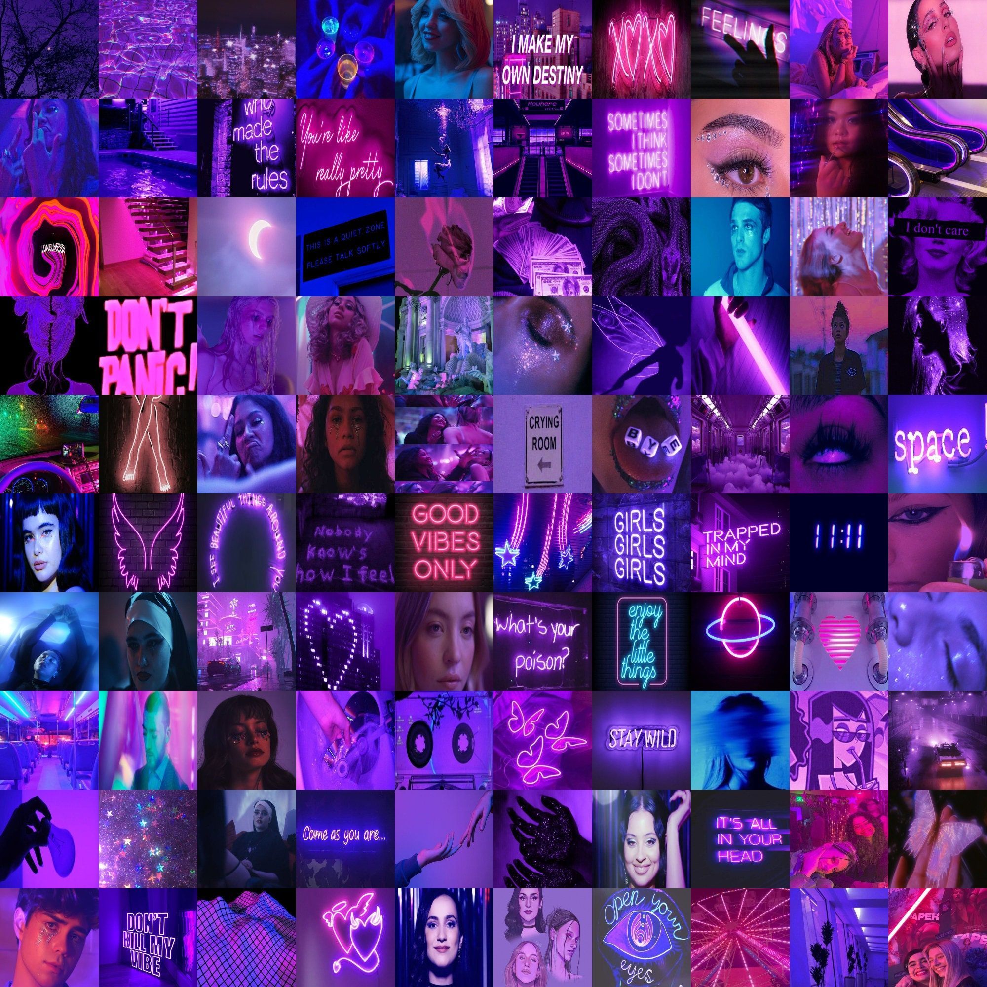 A collage of images with a purple neon aesthetic - Euphoria