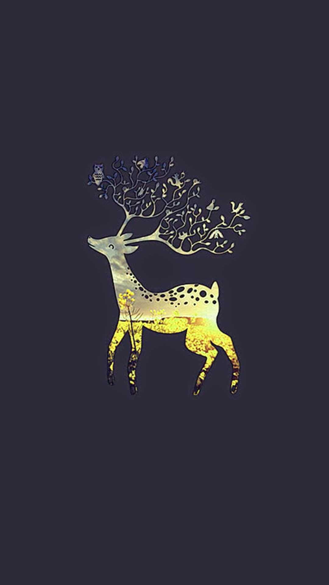 Golden deer with a tree wallpaper - Deer