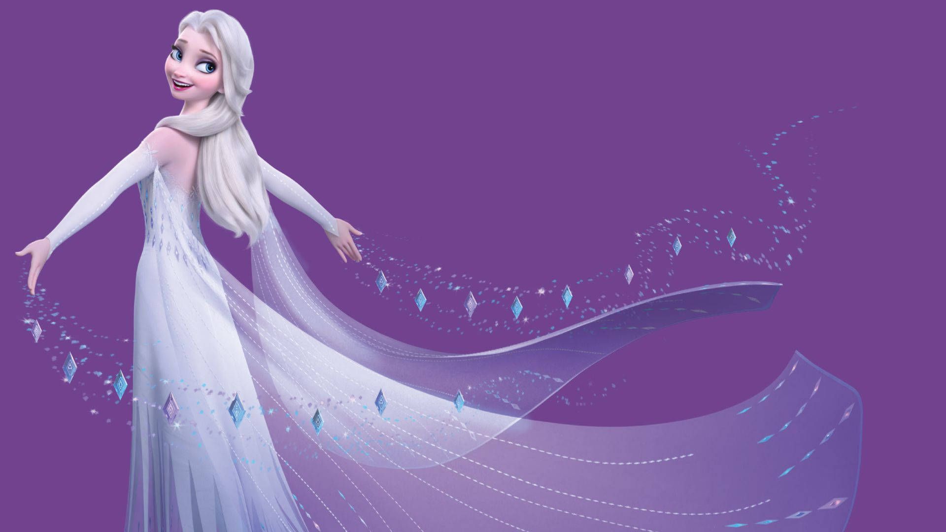 A frozen character is standing on purple - Elsa