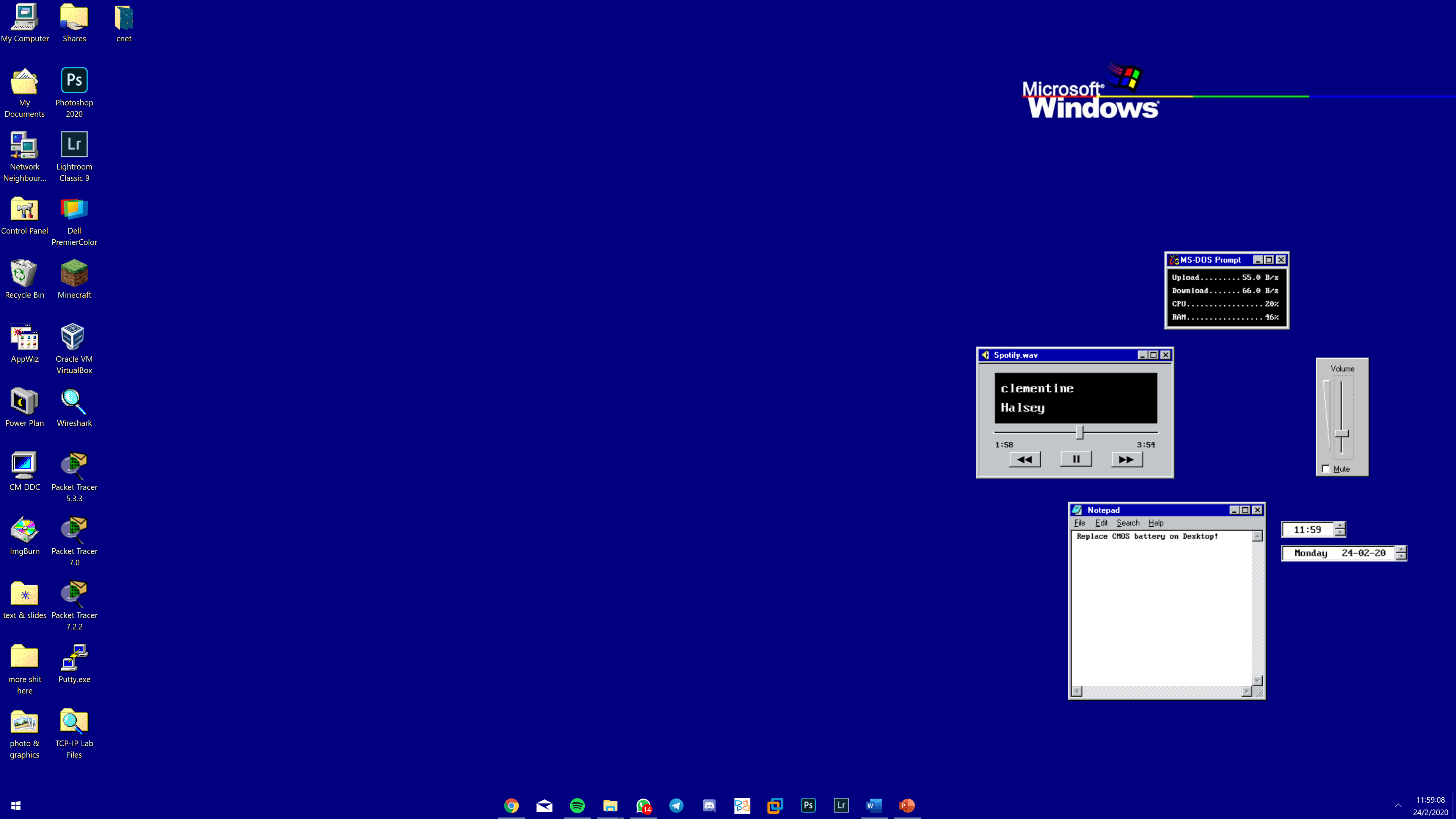 Windows 98 desktop aesthetic on Windows 10 in comments
