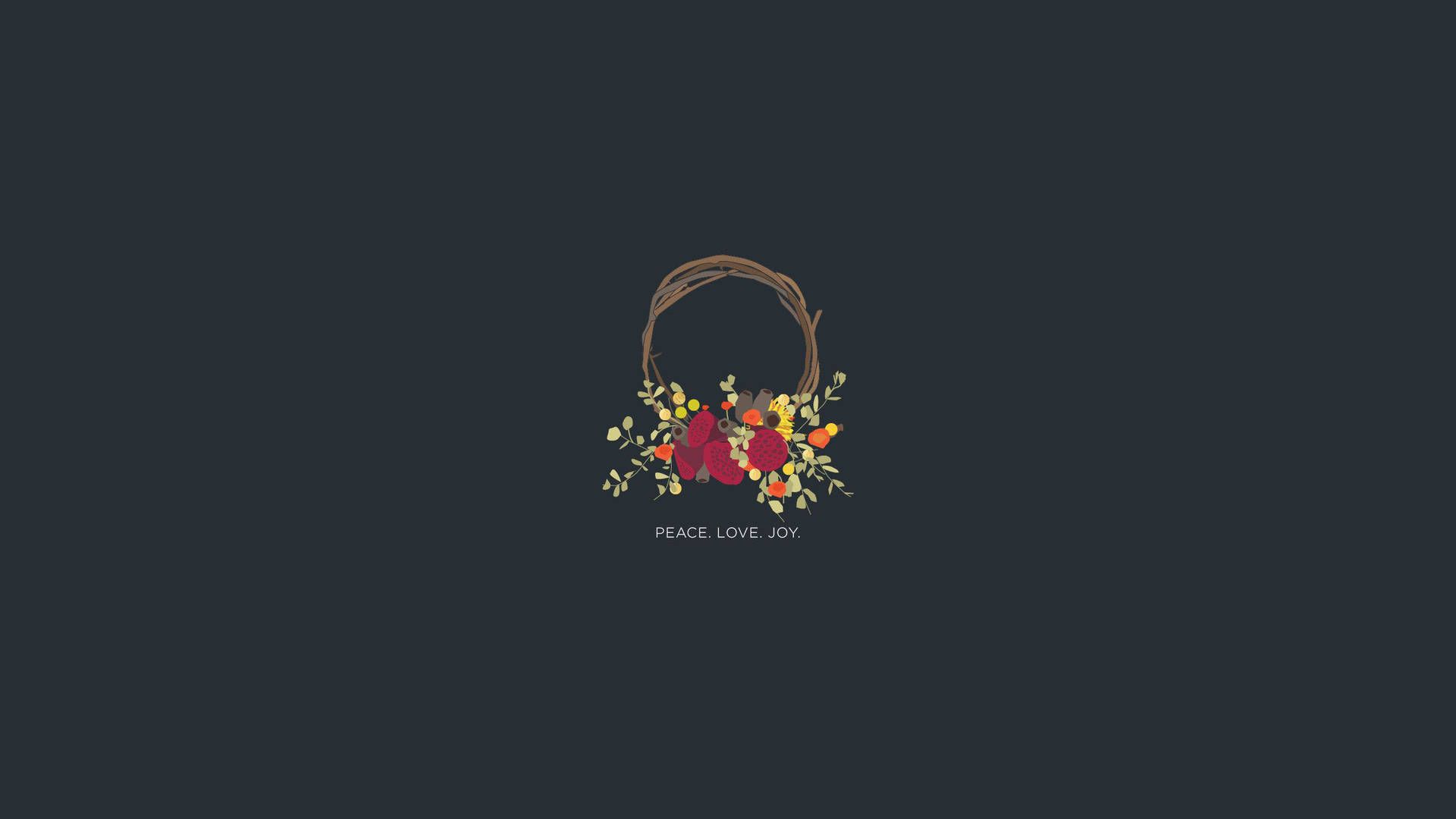 Dark wallpaper with a simple wreath of flowers - Peace