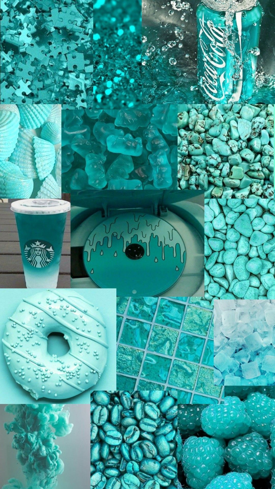 A collage of pictures with blue and white - Turquoise