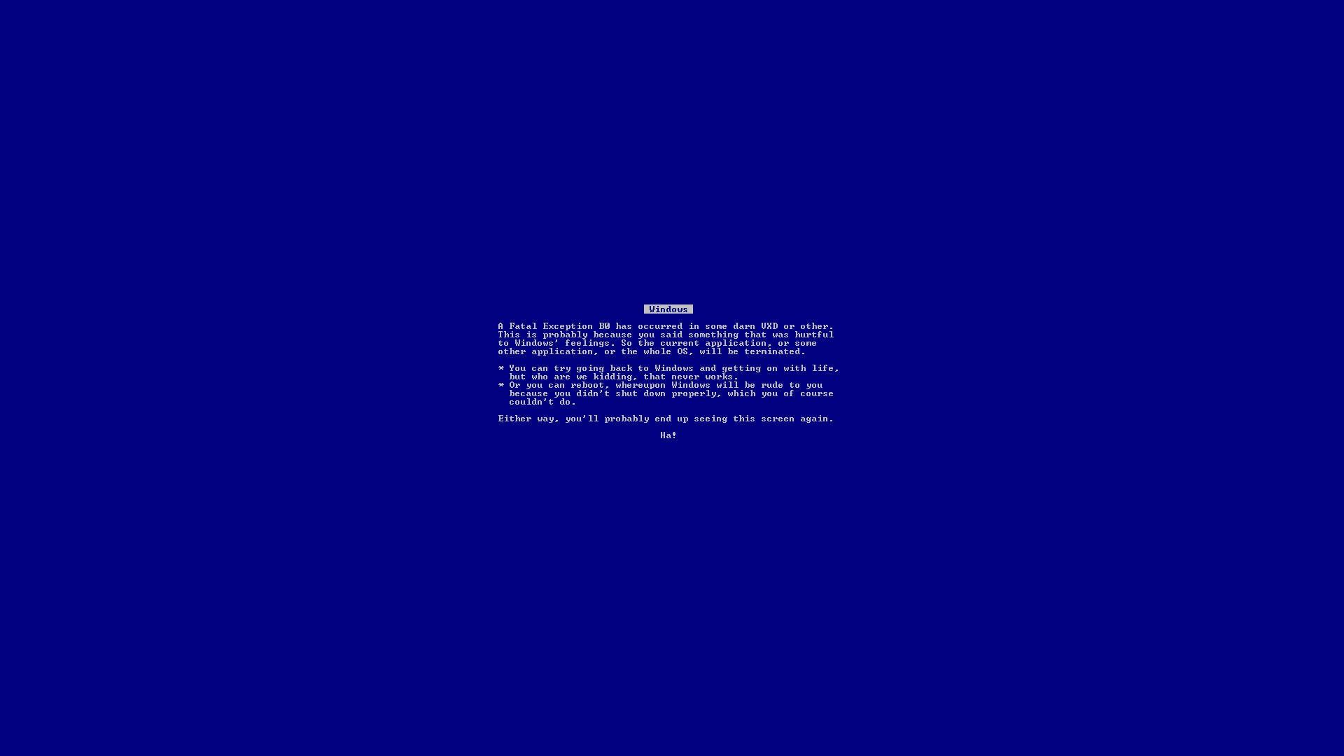 A blue screen with the words 