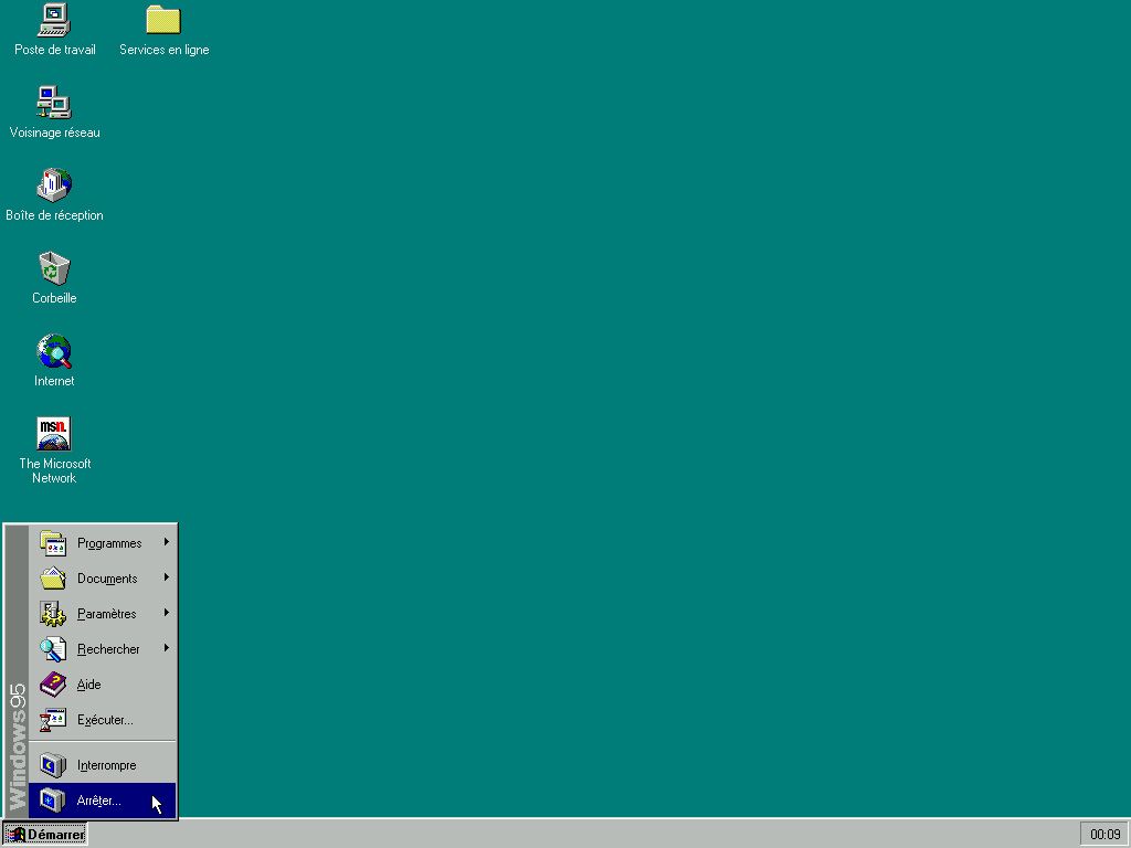 Windows 95 booting up on a teal background - Windows 95