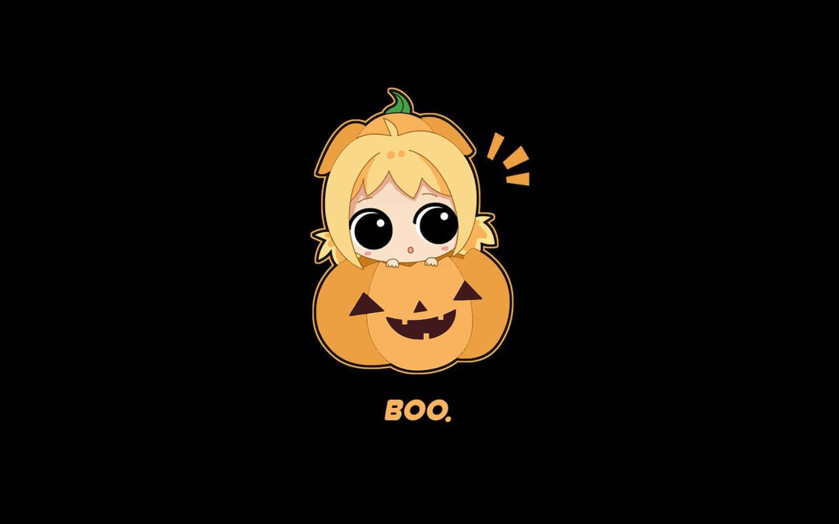 A cute cartoon character is inside of an orange pumpkin - Cute Halloween