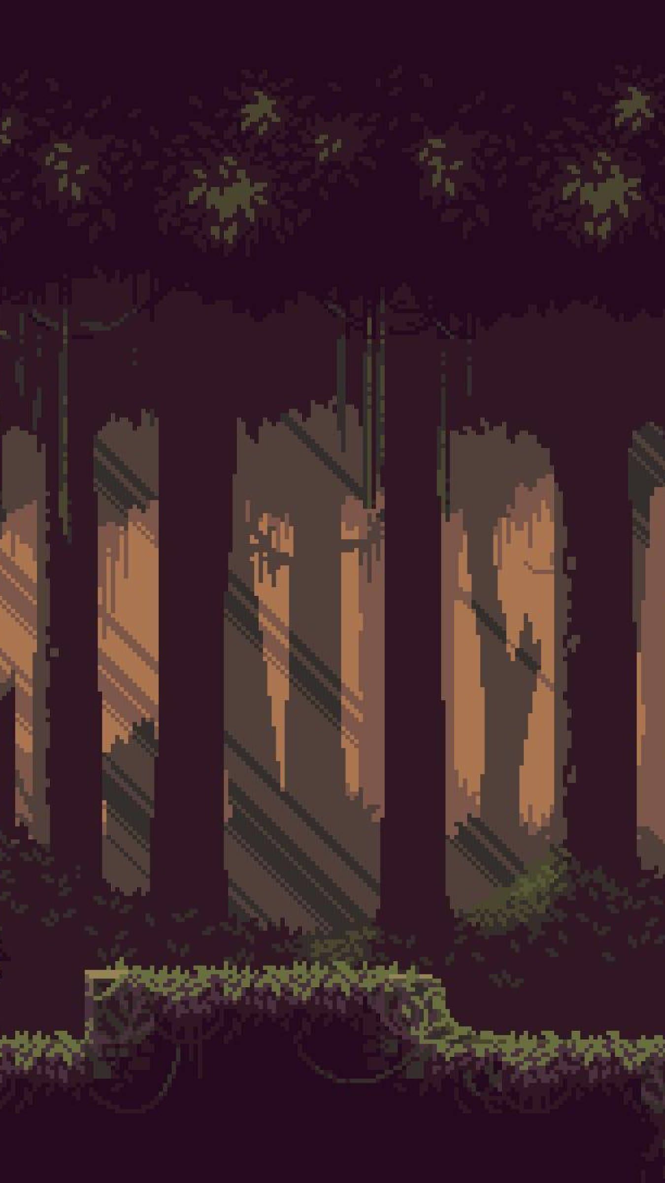 Download Brown Forest In Aesthetic Pixel Art Wallpaper