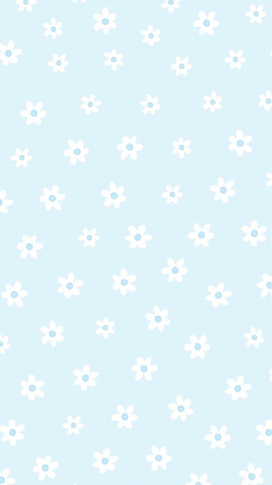 Cute blue wallpaper with white flowers. - Pattern