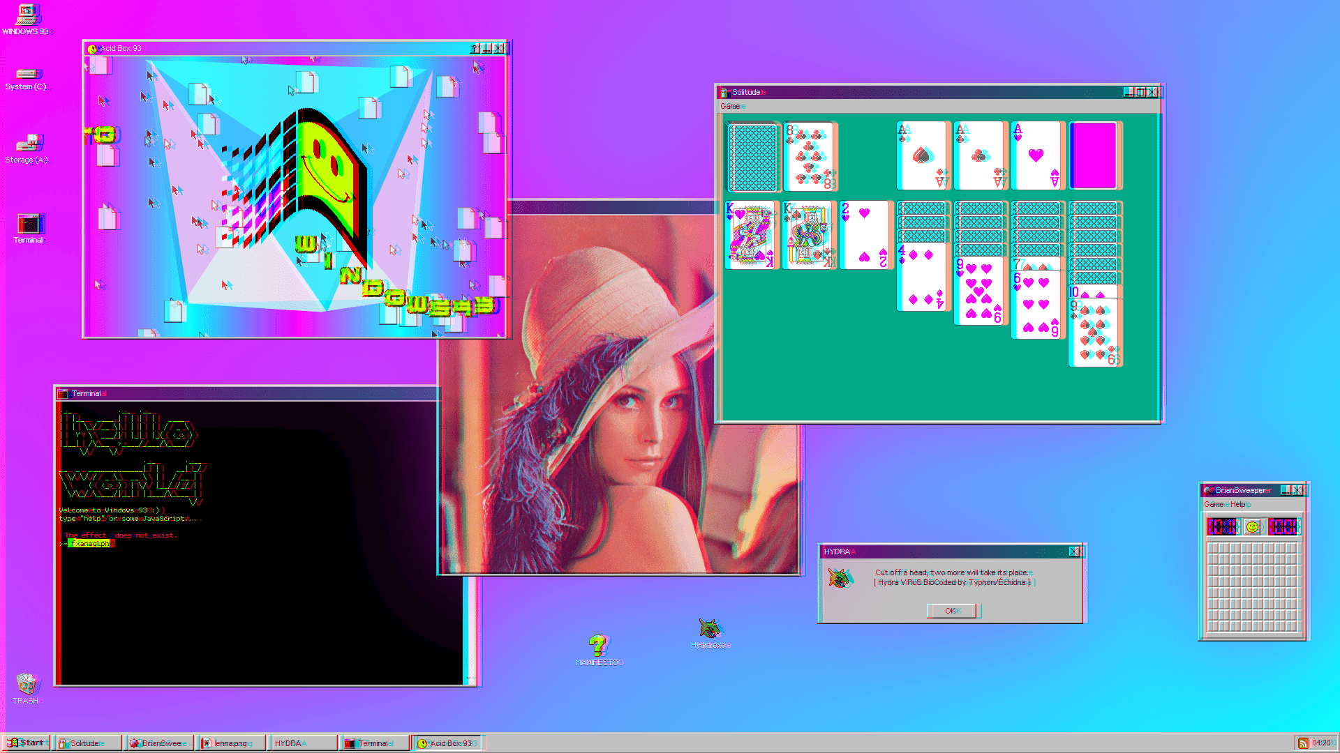 A computer screen with several different games on it - Windows 95, Windows 98