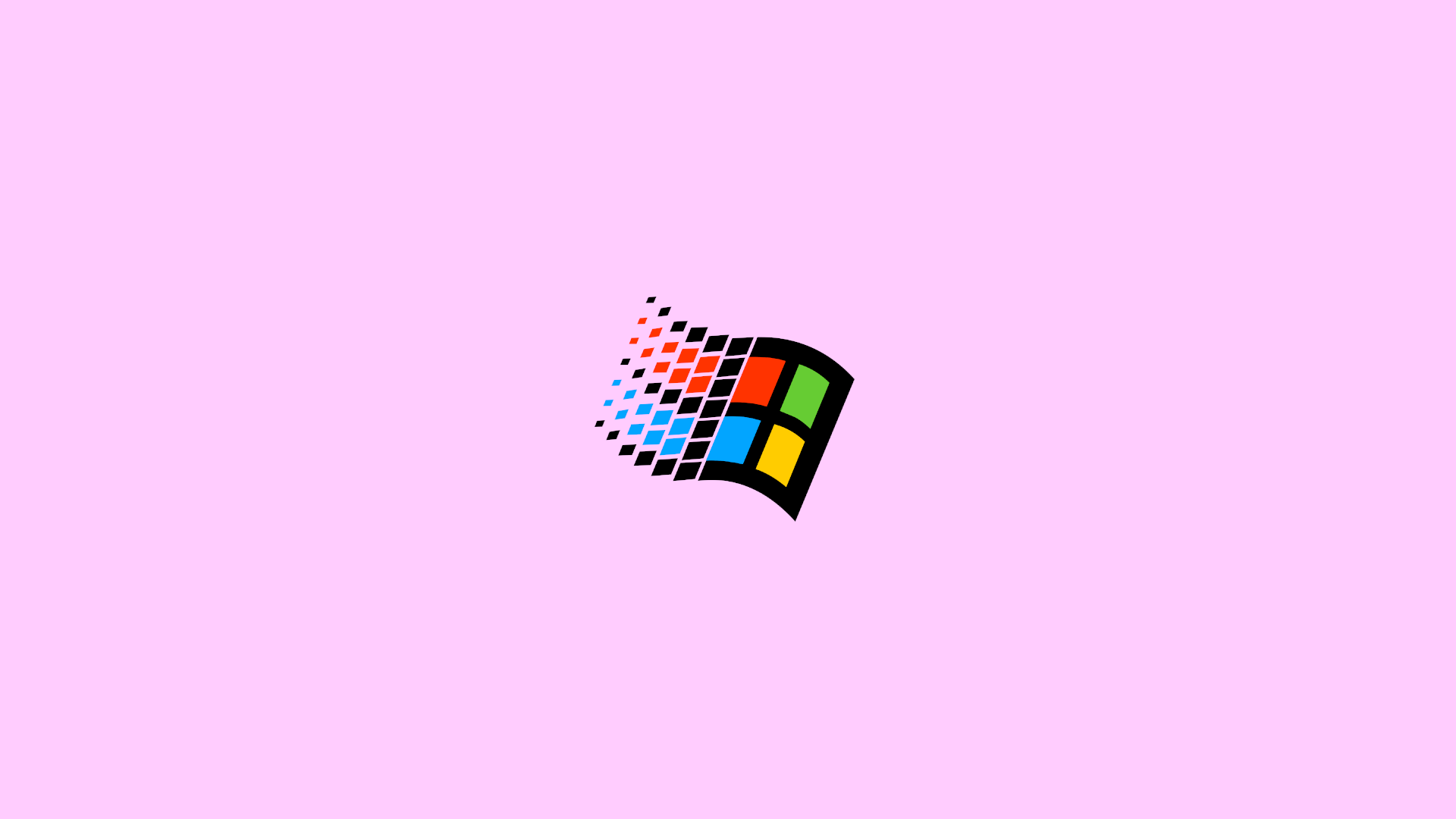 A Microsoft Windows logo in a square format with a pink background - Windows 95, Windows 98