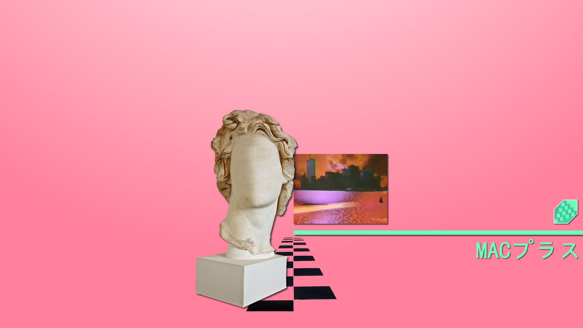 Aesthetic statue of a man's head on a pink background - Windows 95