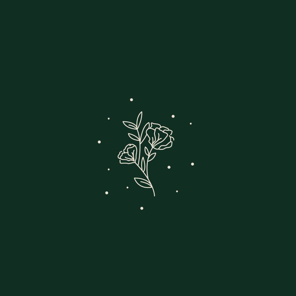 A floral logo design for a company in white on a dark green background. - Apple Watch