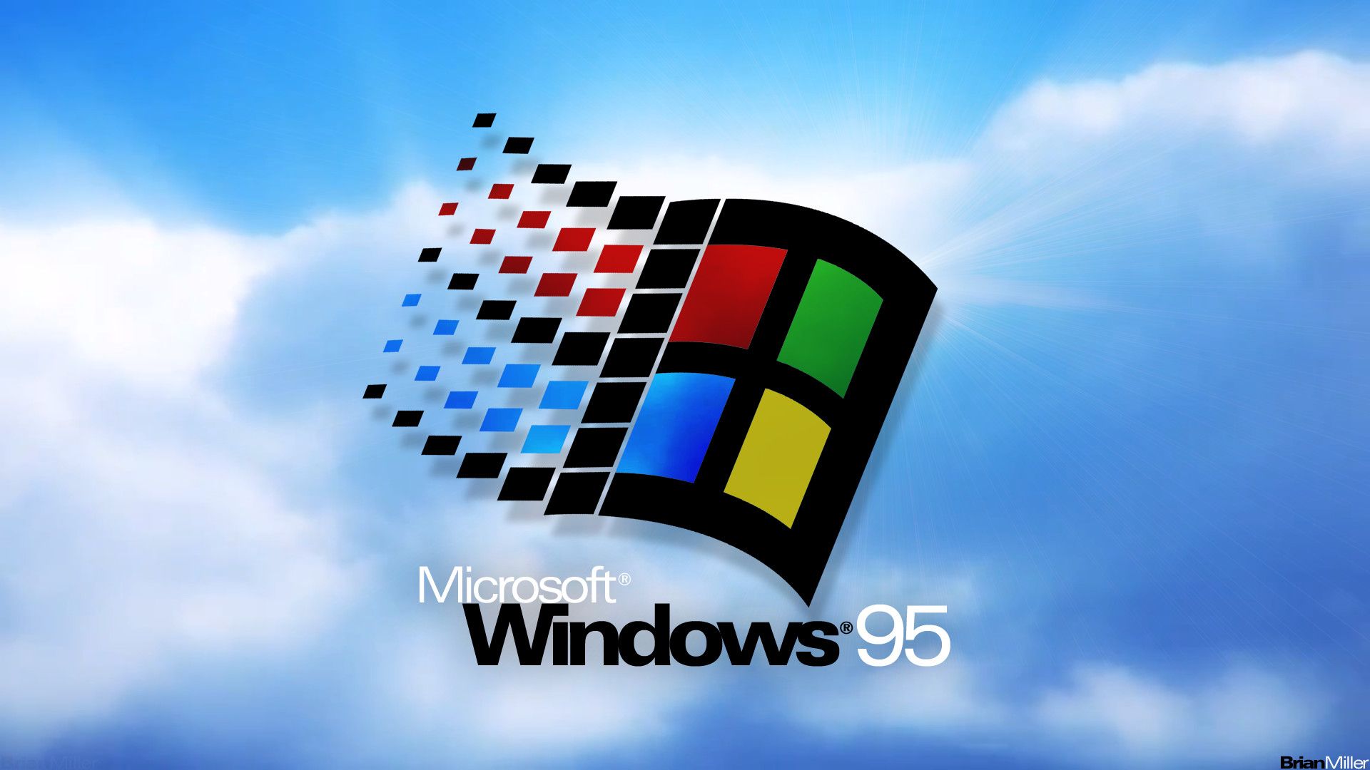 Windows 95 wallpaper, 1995, the last version of Windows 95, the end of the 90s, nostalgic wallpaper, Windows 95 logo, blue sky, white clouds, nostalgic wallpaper, 1920x1080, #12911 - Windows 95