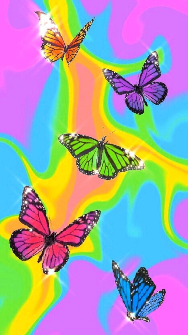 Colorful butterflies on a tie dye background - Y2K