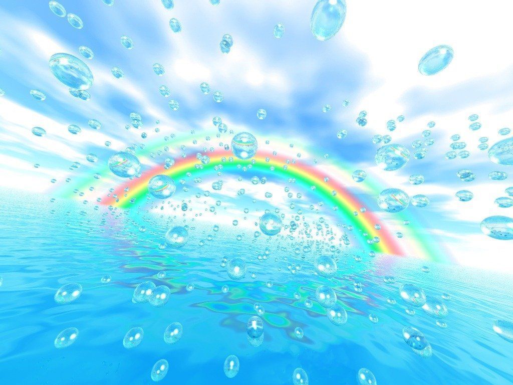 Water bubbles and rainbow in the sky - Y2K