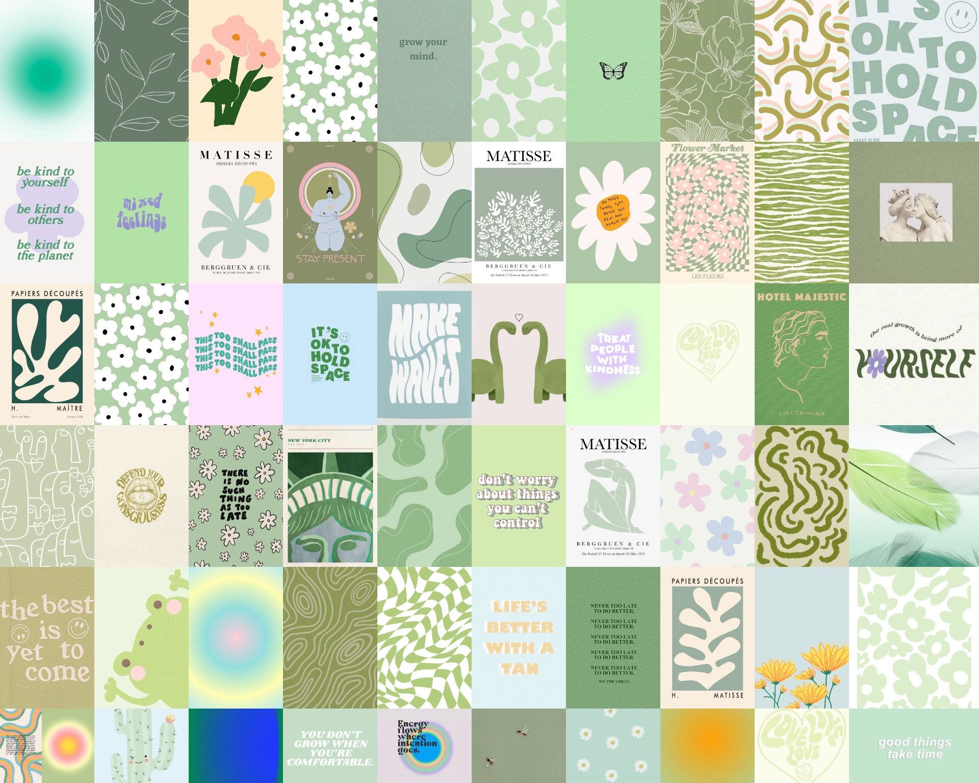 A collage of different green and white designs - Danish