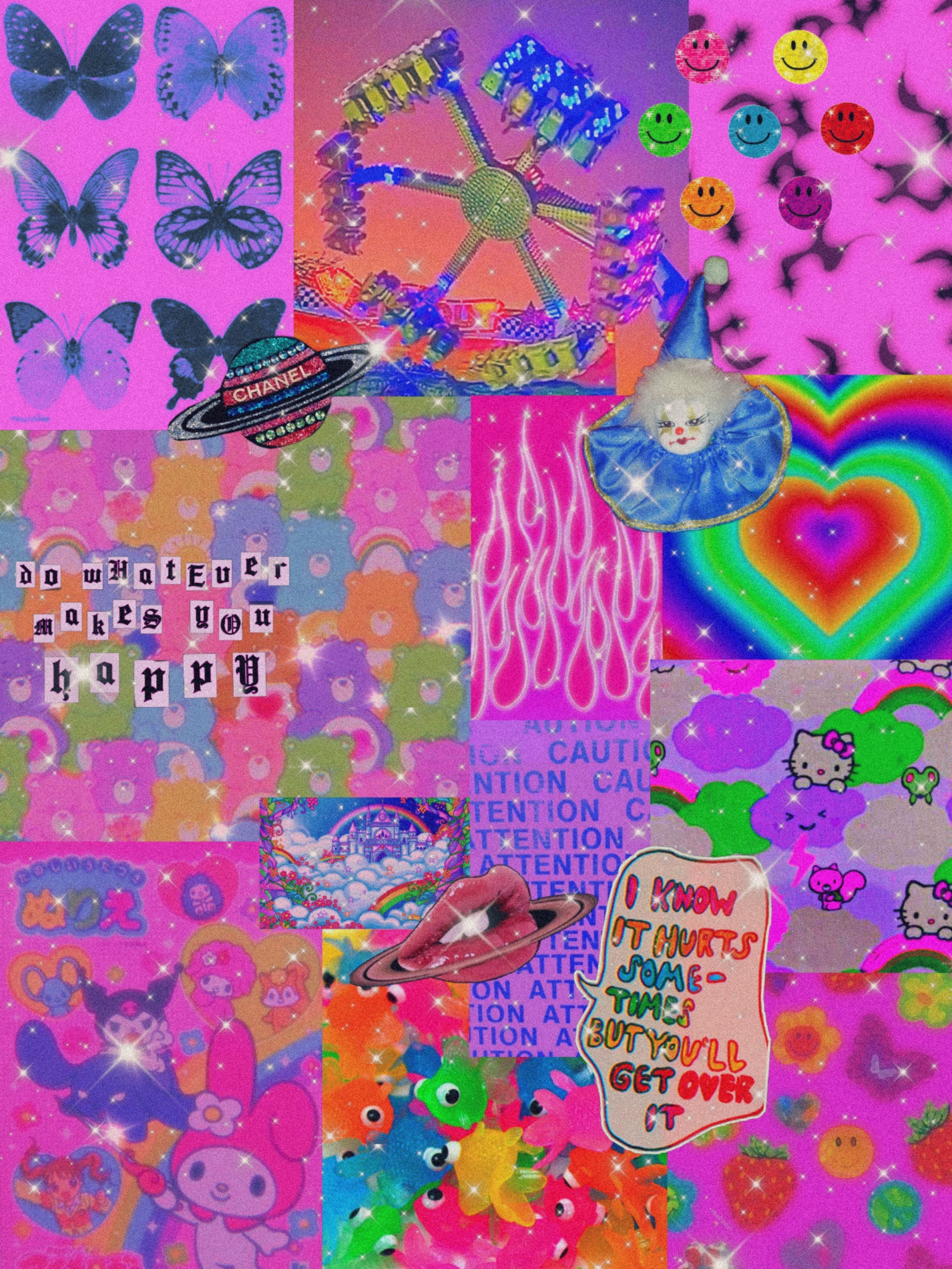 A collage of pictures that are pink and purple - Webcore, clowncore, glitchcore