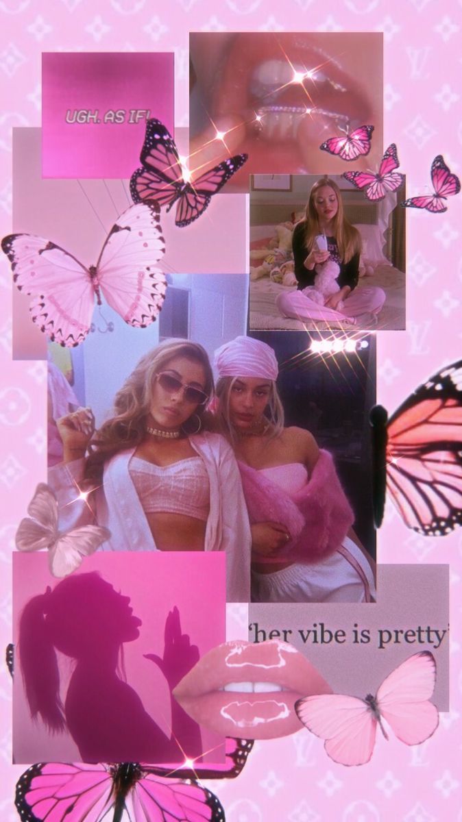 A collage of pictures with pink butterflies - Y2K, 2000s