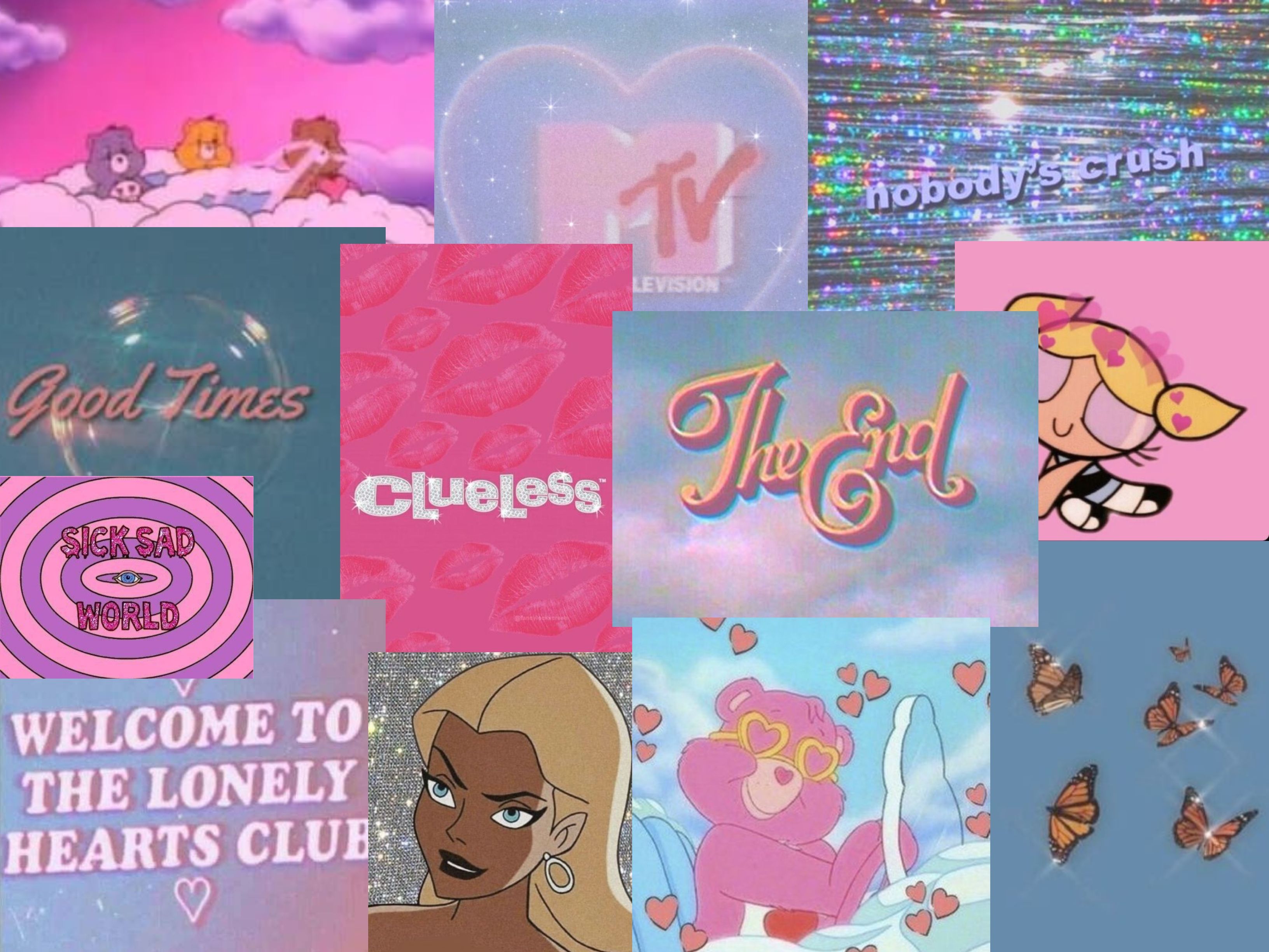 A collage of nostalgic images from the 2000s including TV shows, movies, and music. - Y2K