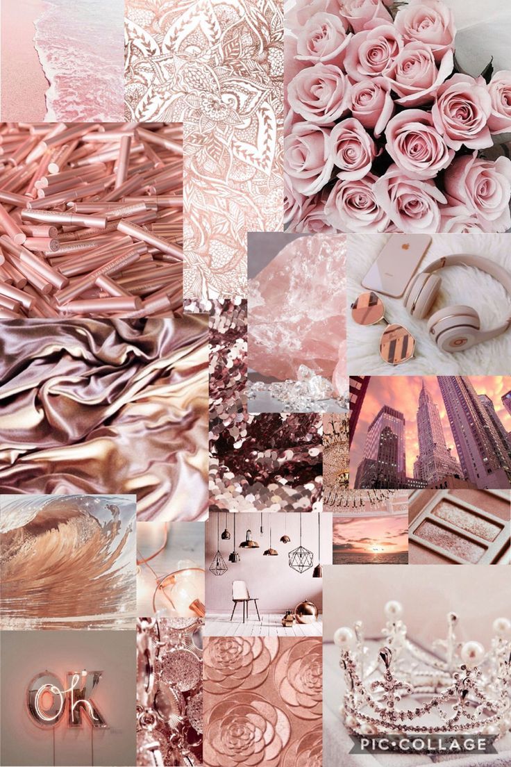 Aesthetic rose gold collage background for phone. - Rose gold, gold